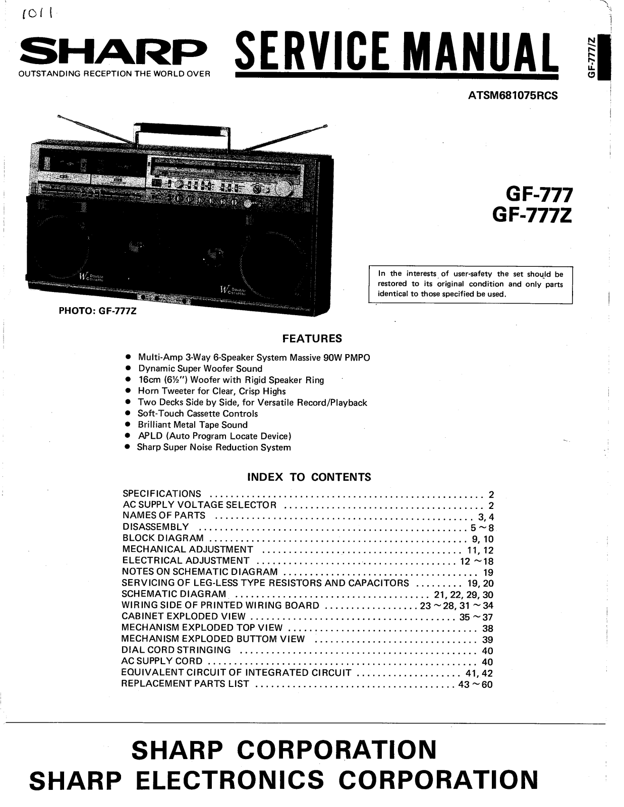 Sharp GF-777, GF-777Z Service manual