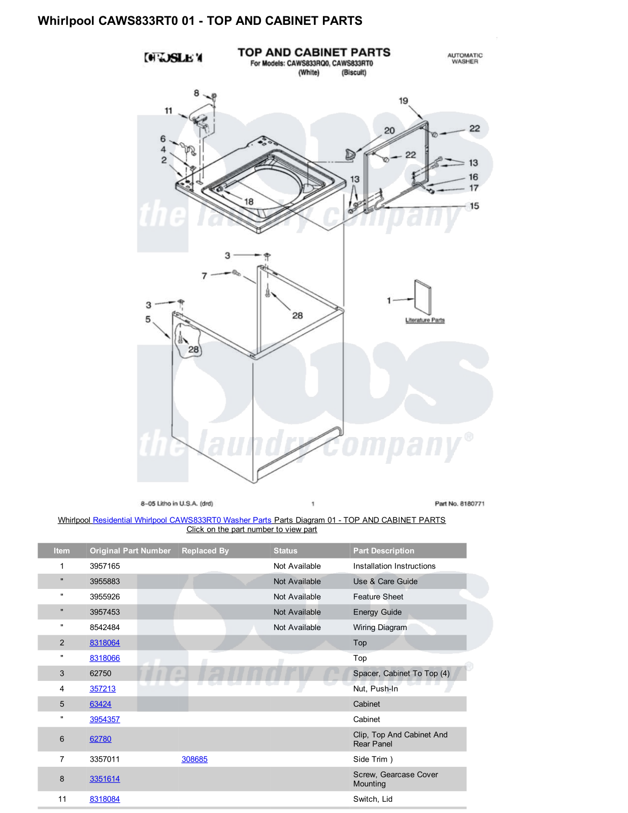 Whirlpool CAWS833RT0 Parts Diagram
