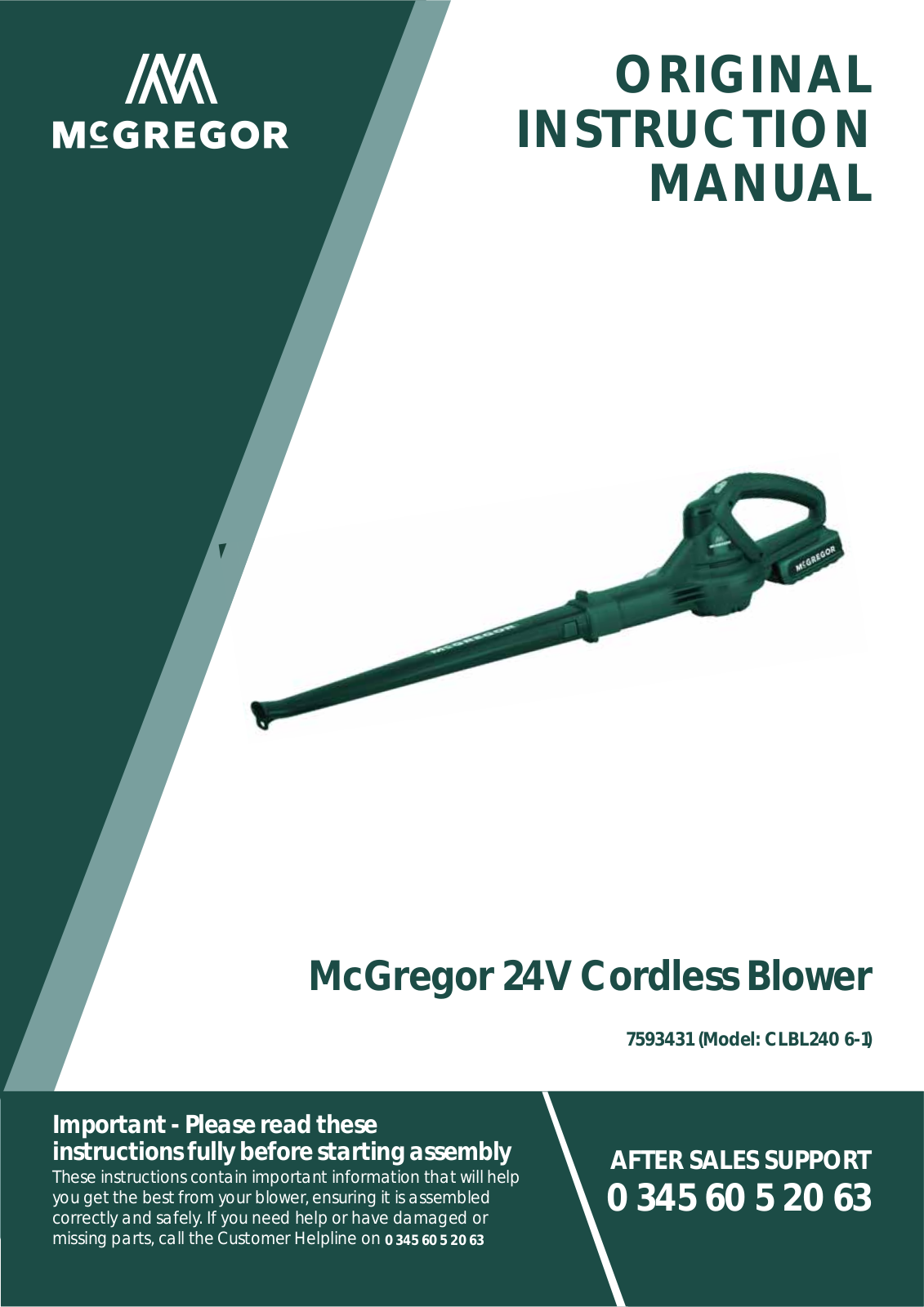 McGregor MCBL24 Instruction manual