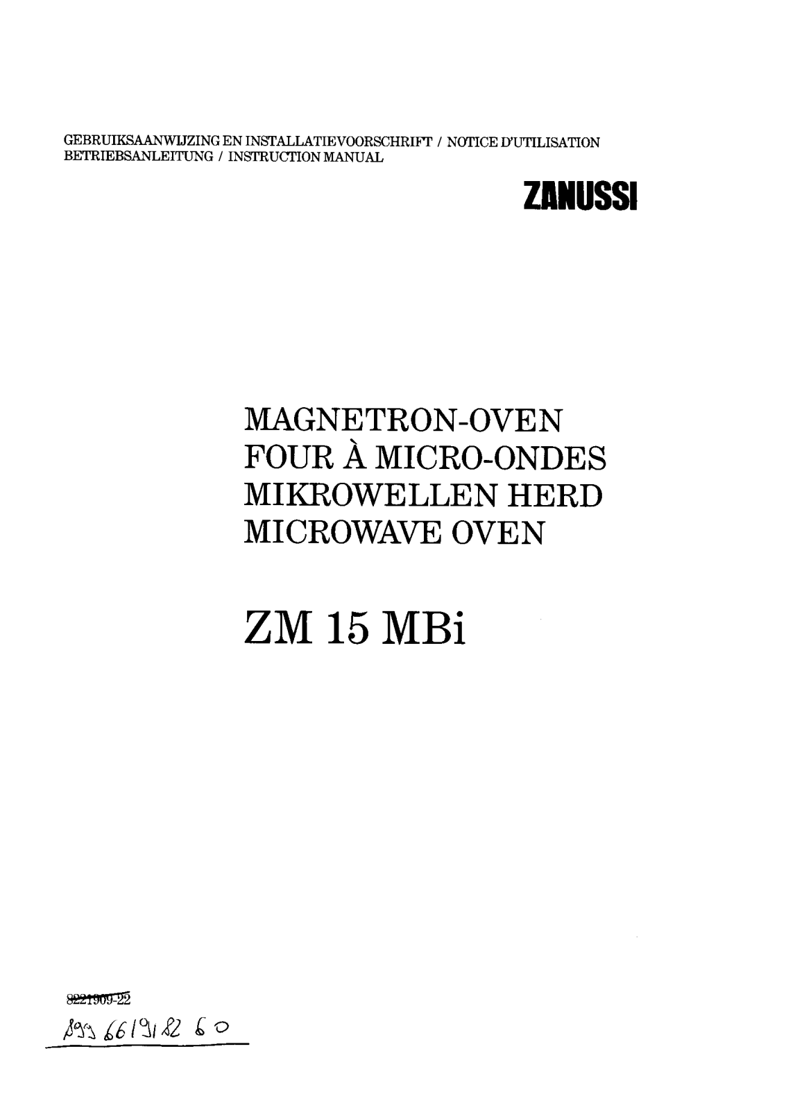 Zanussi ZM 15MBI B, ZM 15MBI W, ZM 15MBI K User Manual