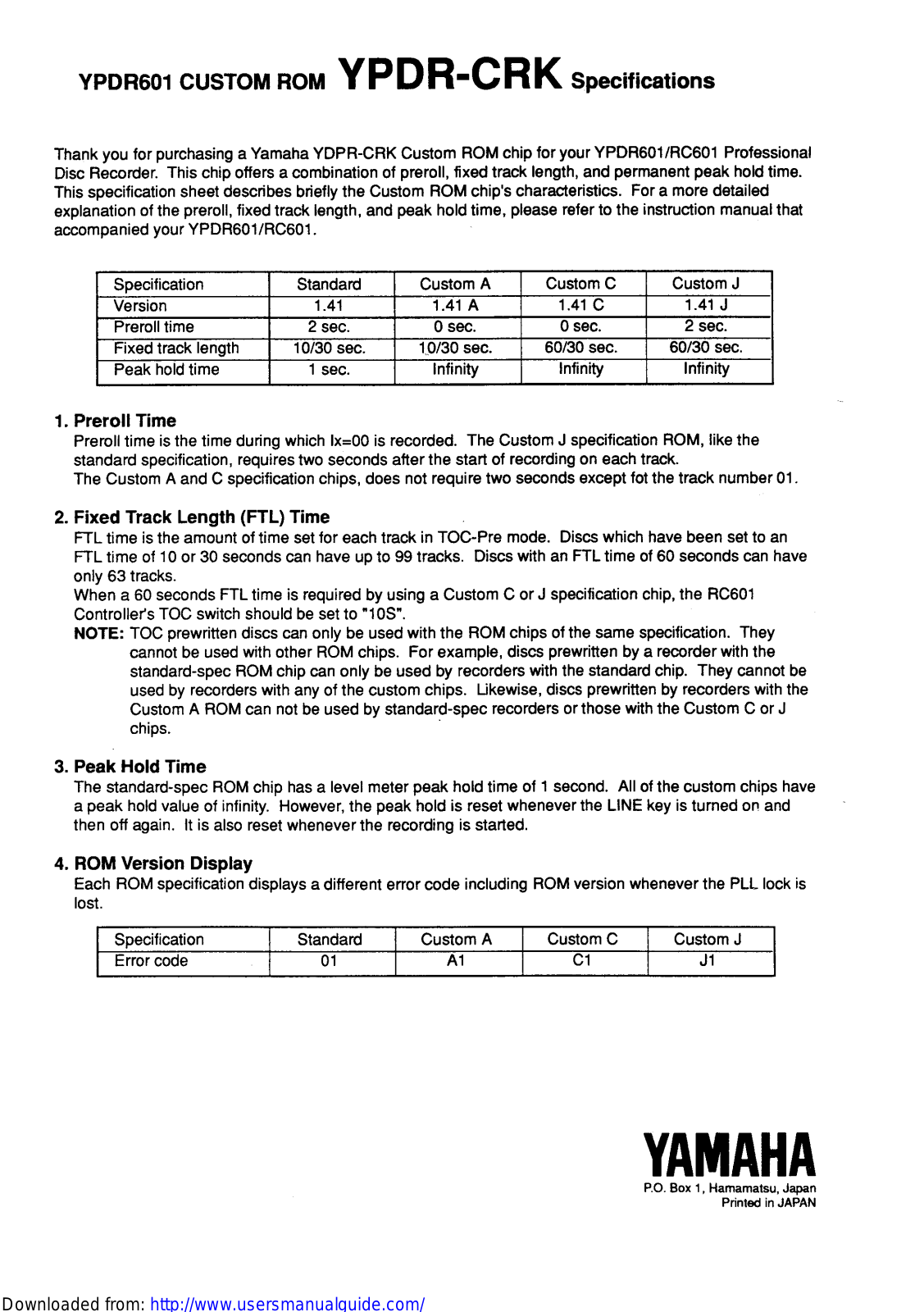 Yamaha Audio YPDR-CRK User Manual