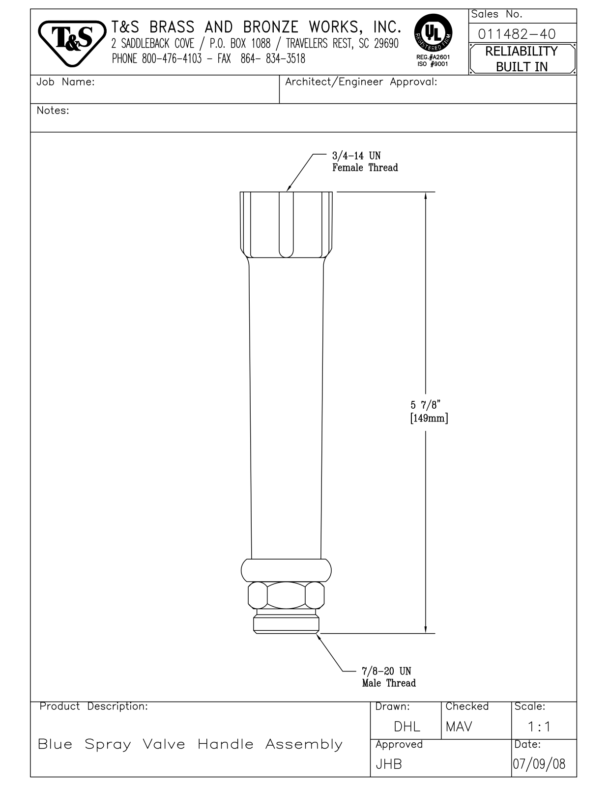 T & S Brass & Bronze Works 011482-40 General Manual