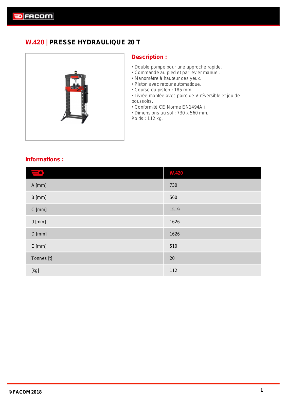 Facom W.420PF Specification - ManualMachine.com