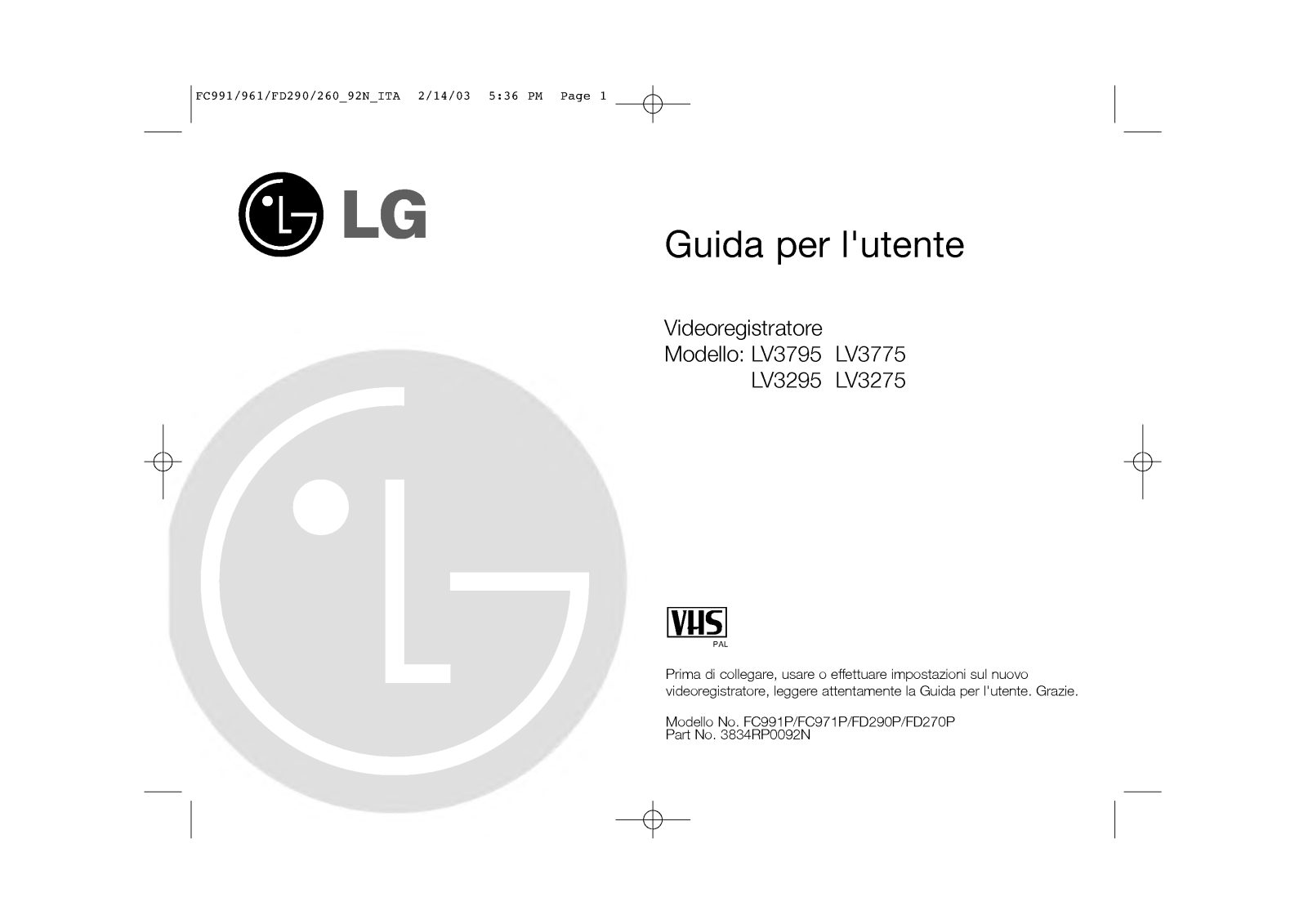 Lg LV3775, LV3795, LV3295, LV3275 user Manual