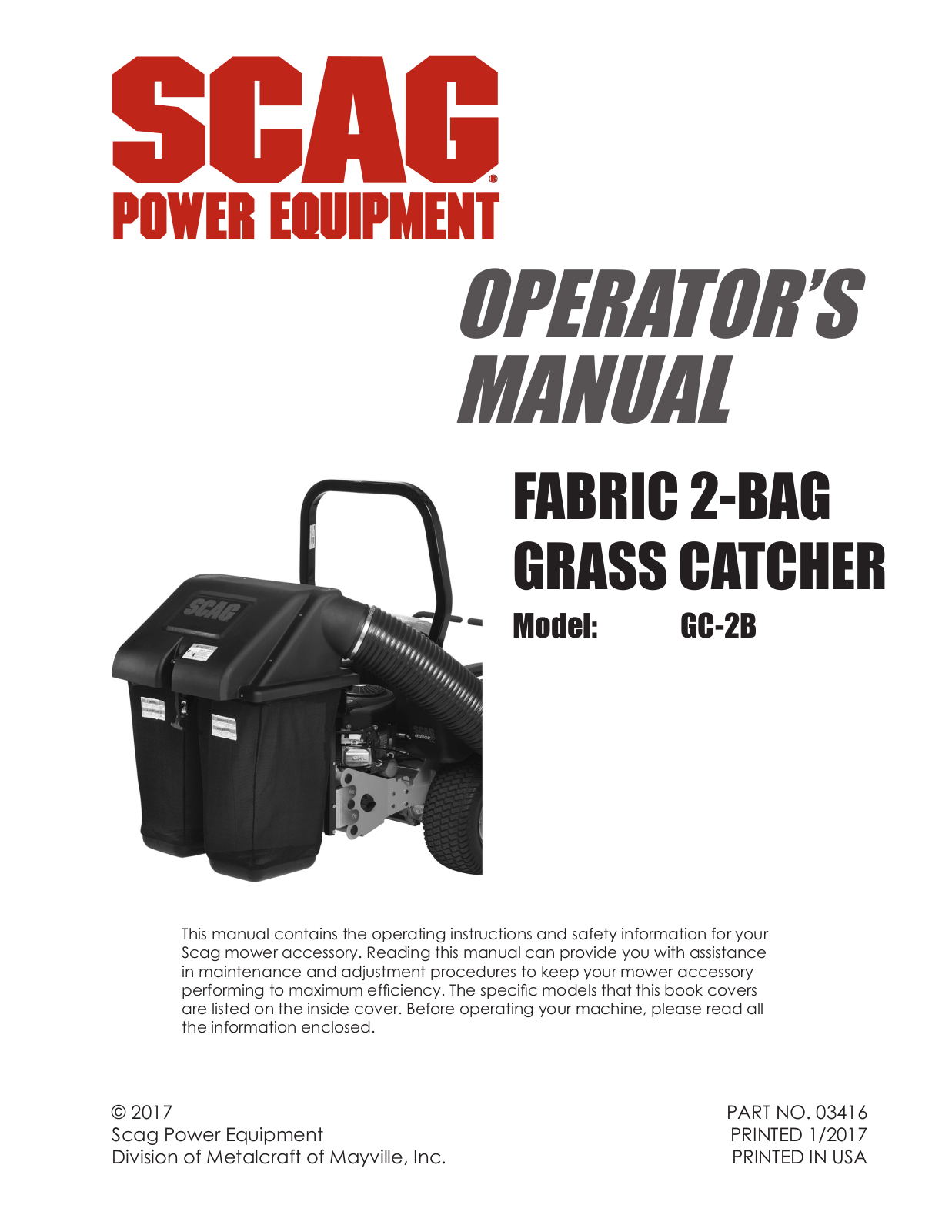 Scag Power Equipment GC-2B Operator's Manual - ManualMachine.com