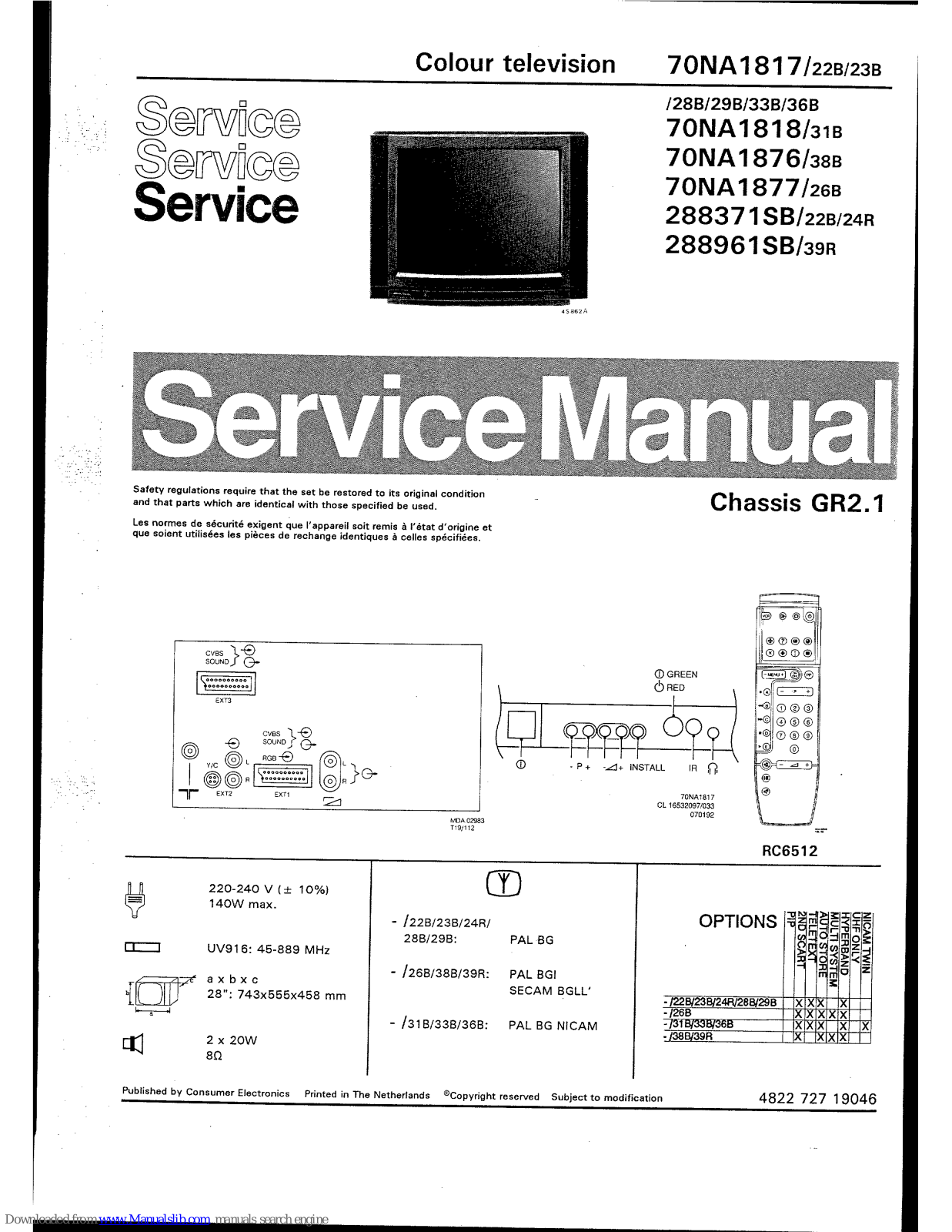 Philips 70na1817, 70na1818, 70na1876, 70na1877, 7288371sb Service Manual