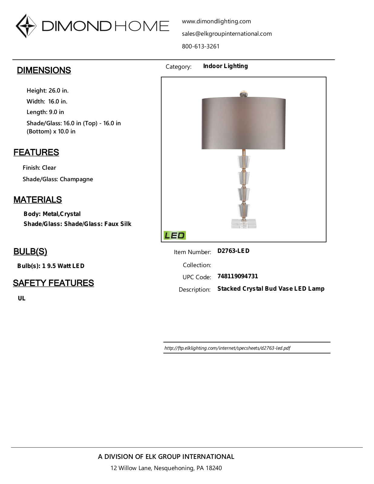 ELK Home D2763LED User Manual