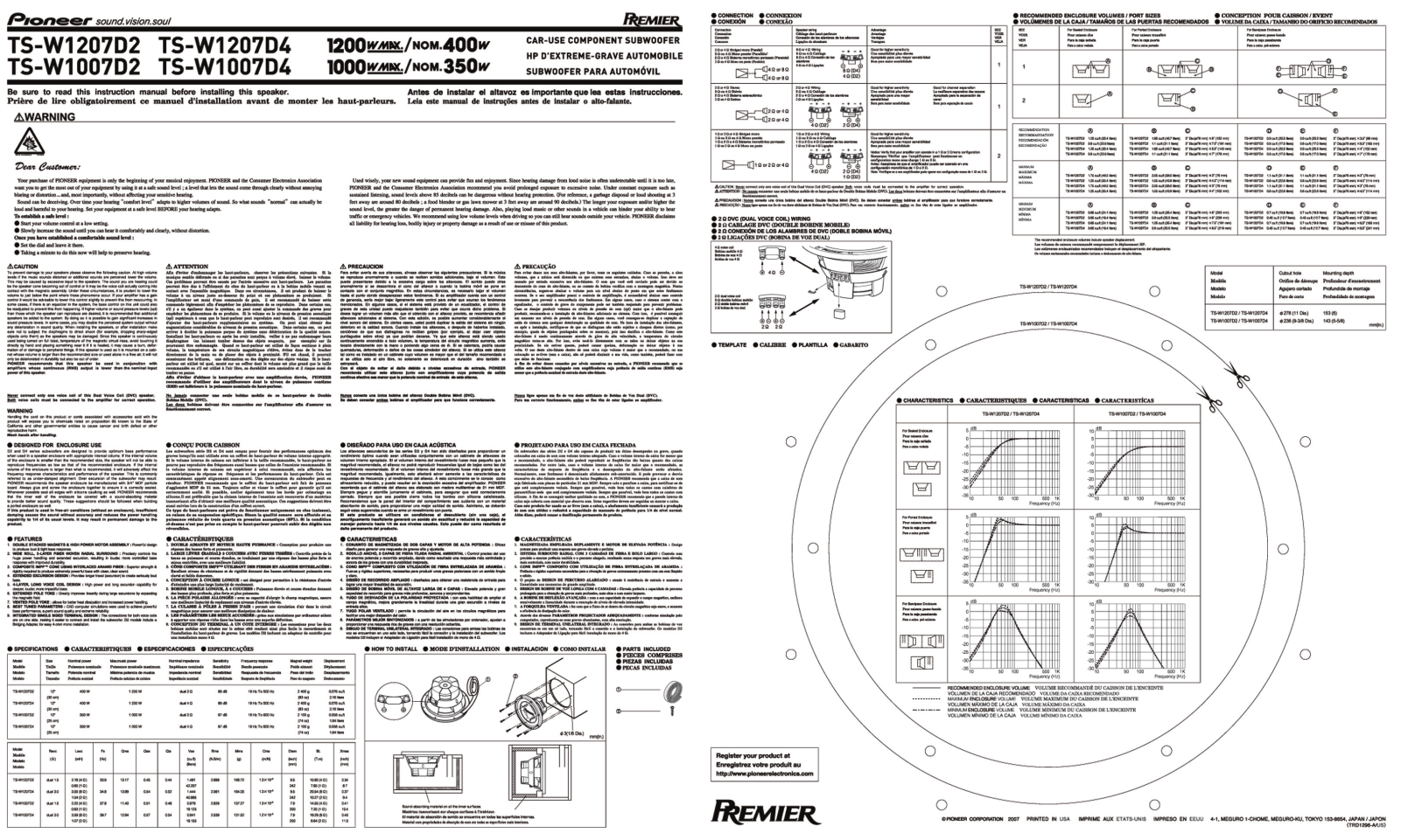 Pioneer TS-W1207D2, TS-W1007D2, TS-W1007D4, TS-W1207D4 User Manual