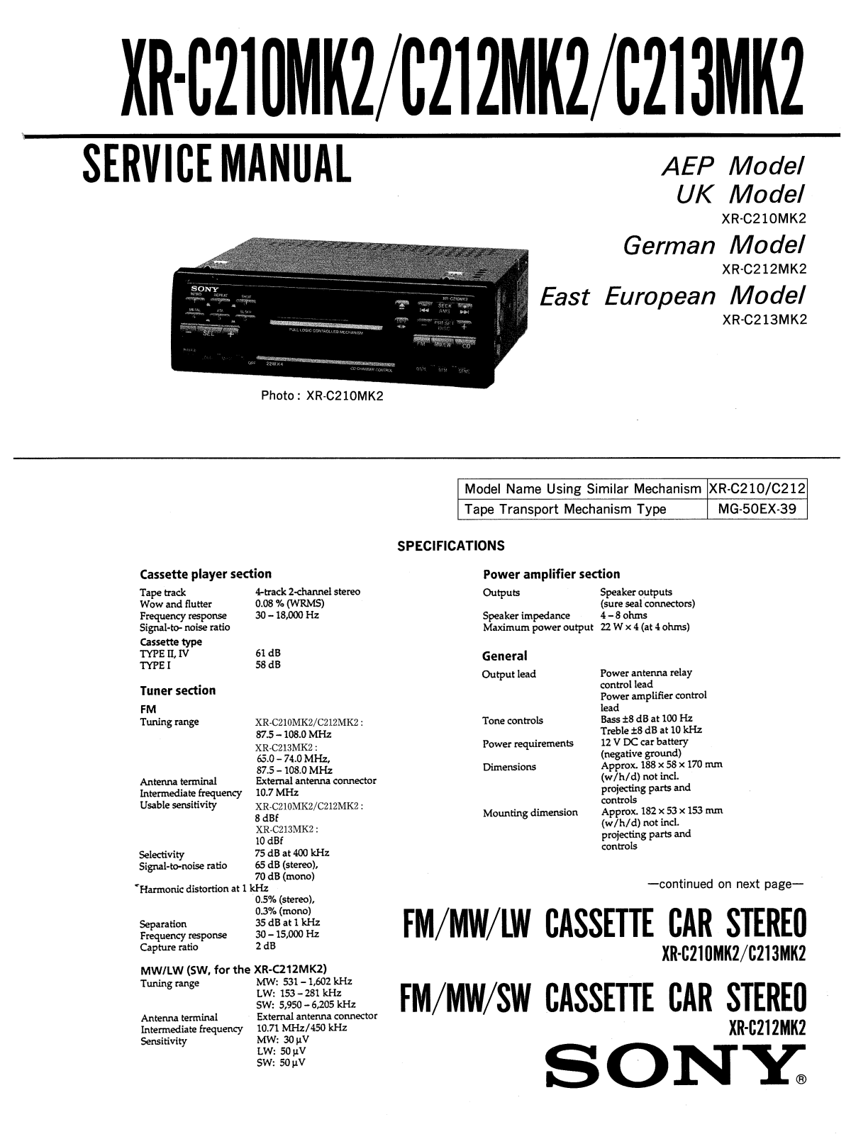 Sony XRC-213 Mk2 Service manual