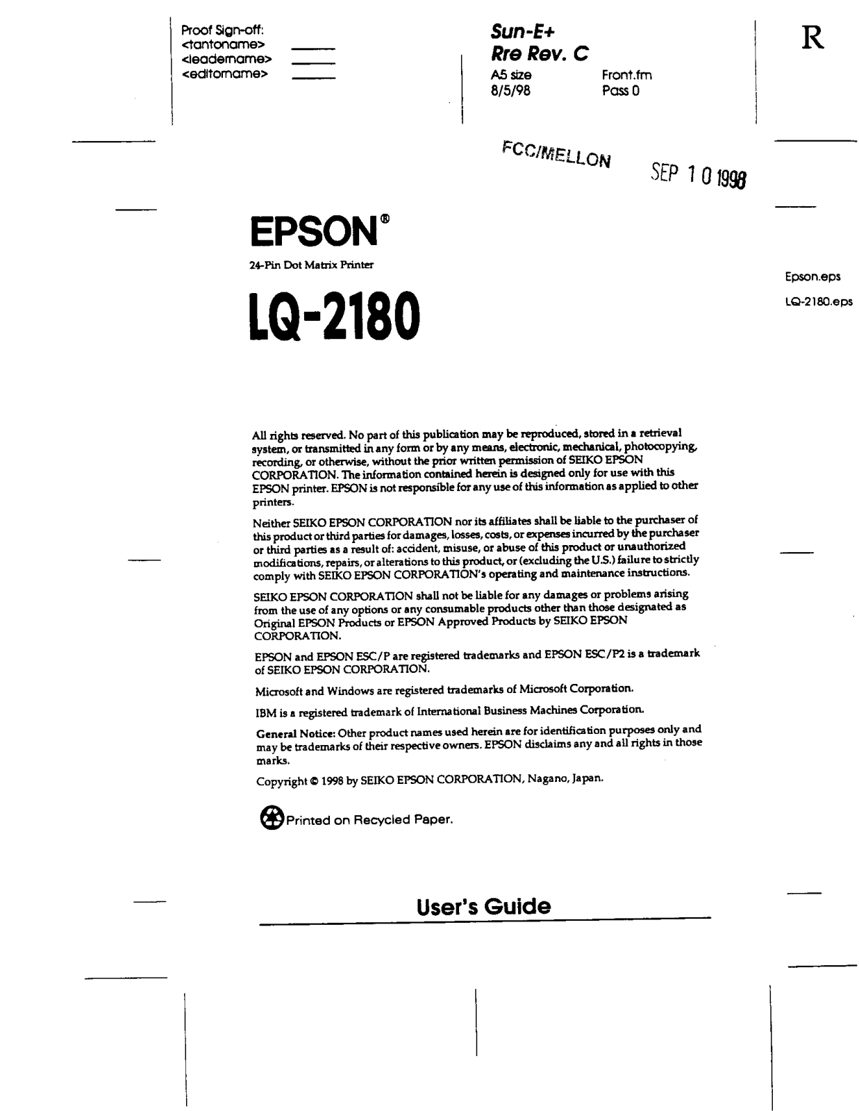 Seiko Epson FBP910C User Manual