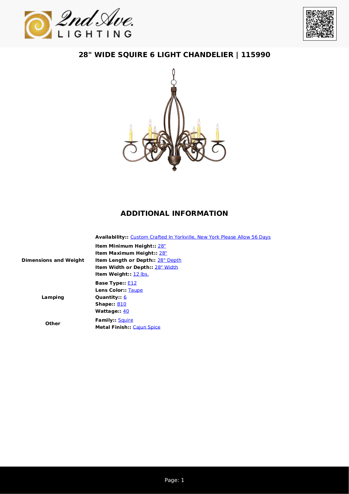 2nd Ave Design W008325820 Specifications - ManualMachine.com