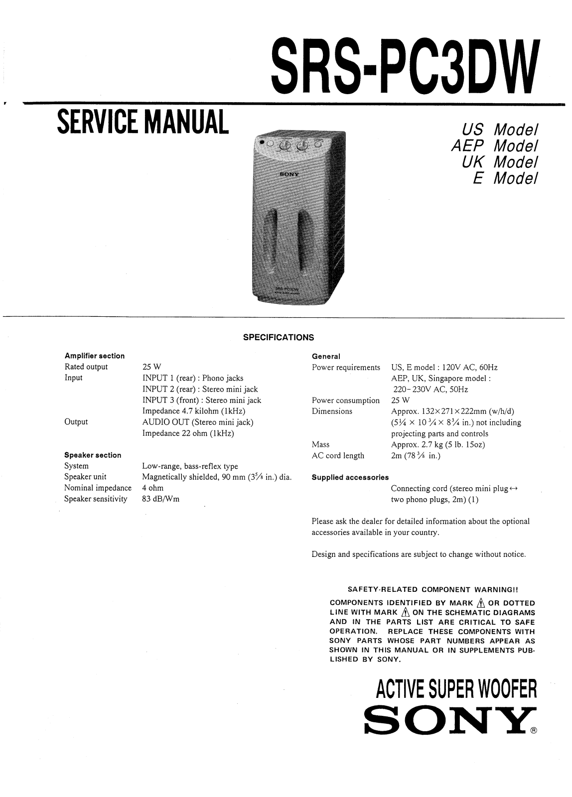 Sony SRSPC-3-DW Service manual