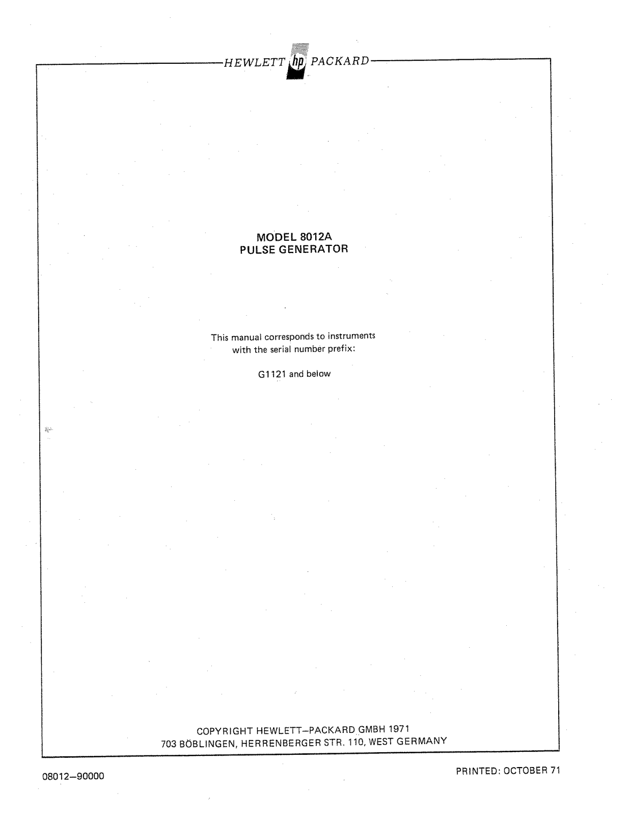 HP (Hewlett-Packard) 8012A User Manual