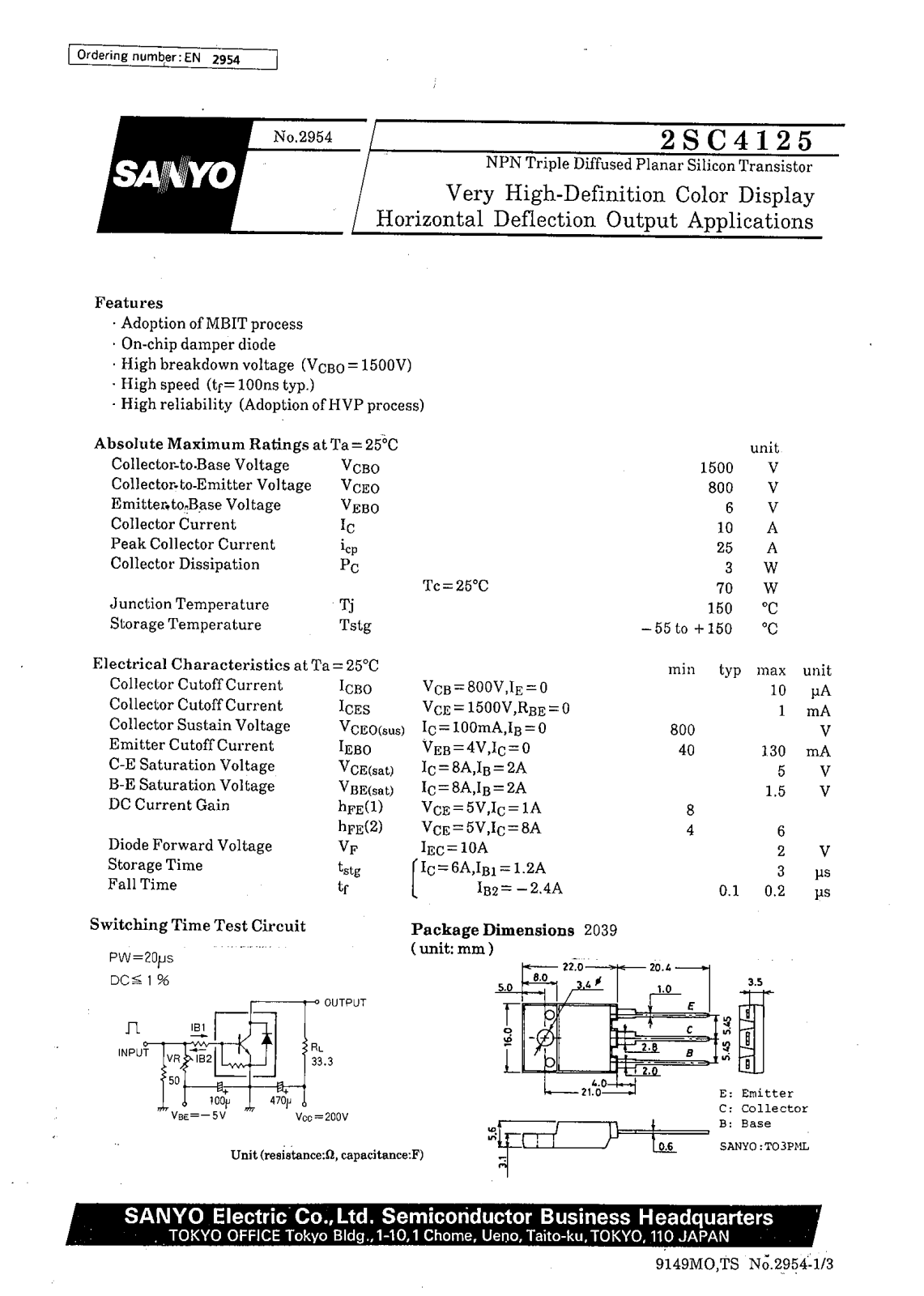 SANYO 2SC4125 Datasheet