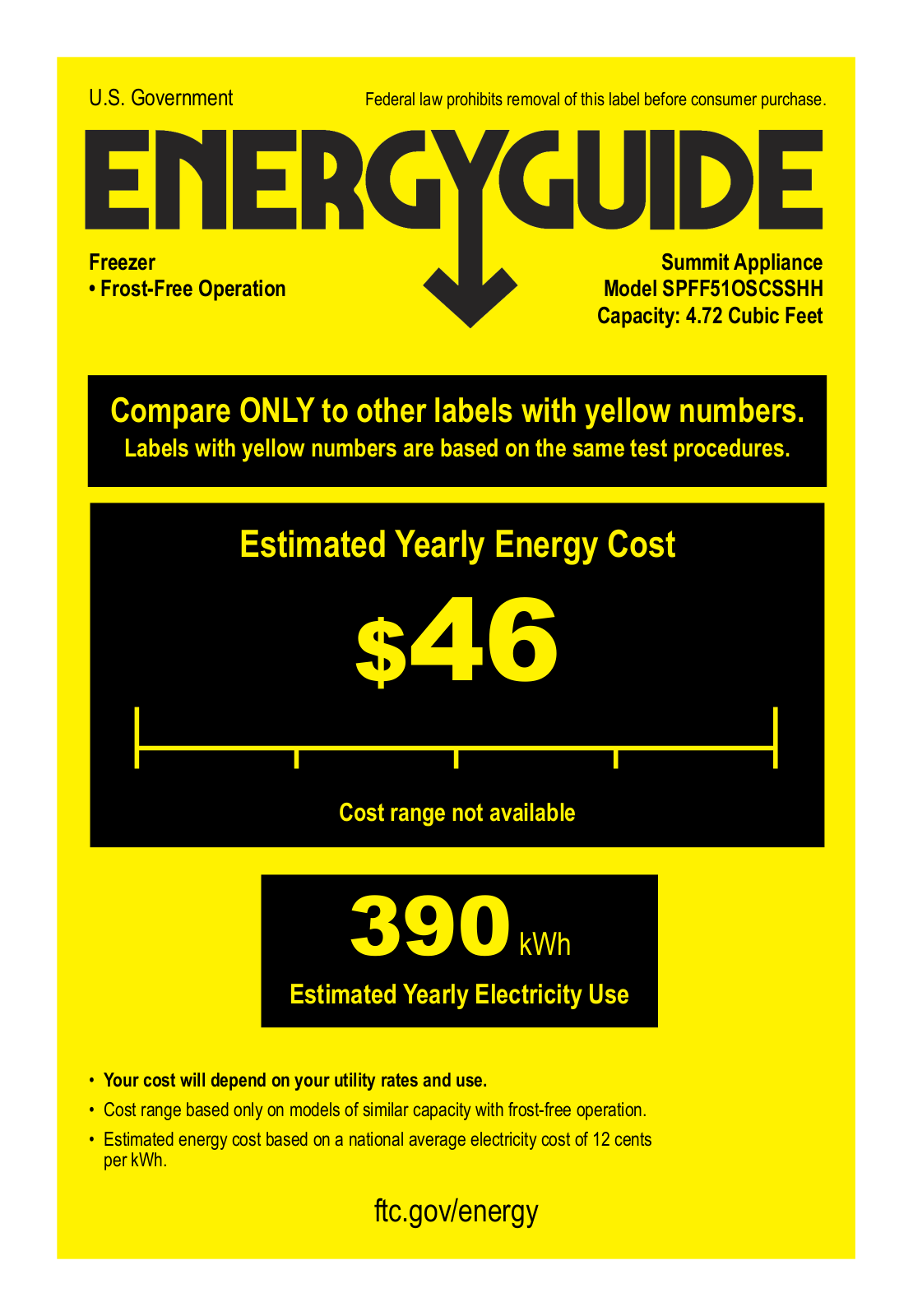 Summit SPFF51OSCSSHH Energy manual