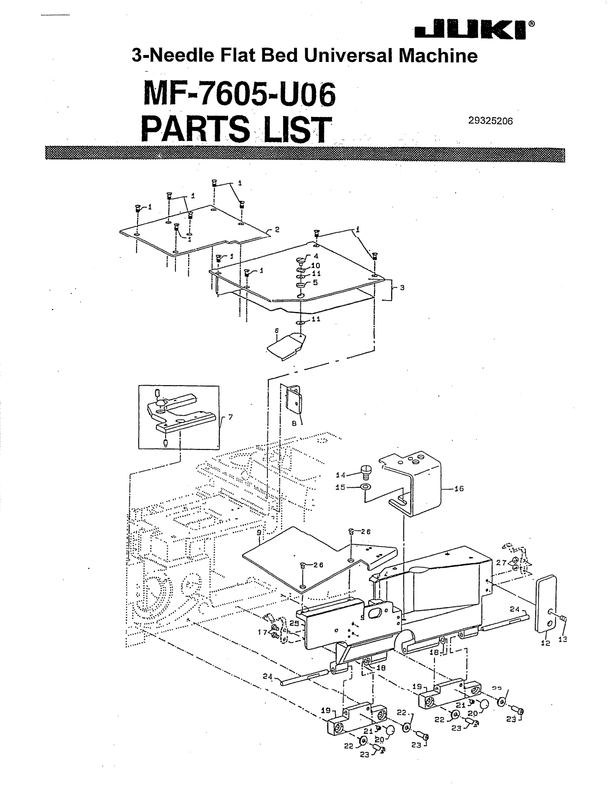 Union Special MF7605U06 Parts List