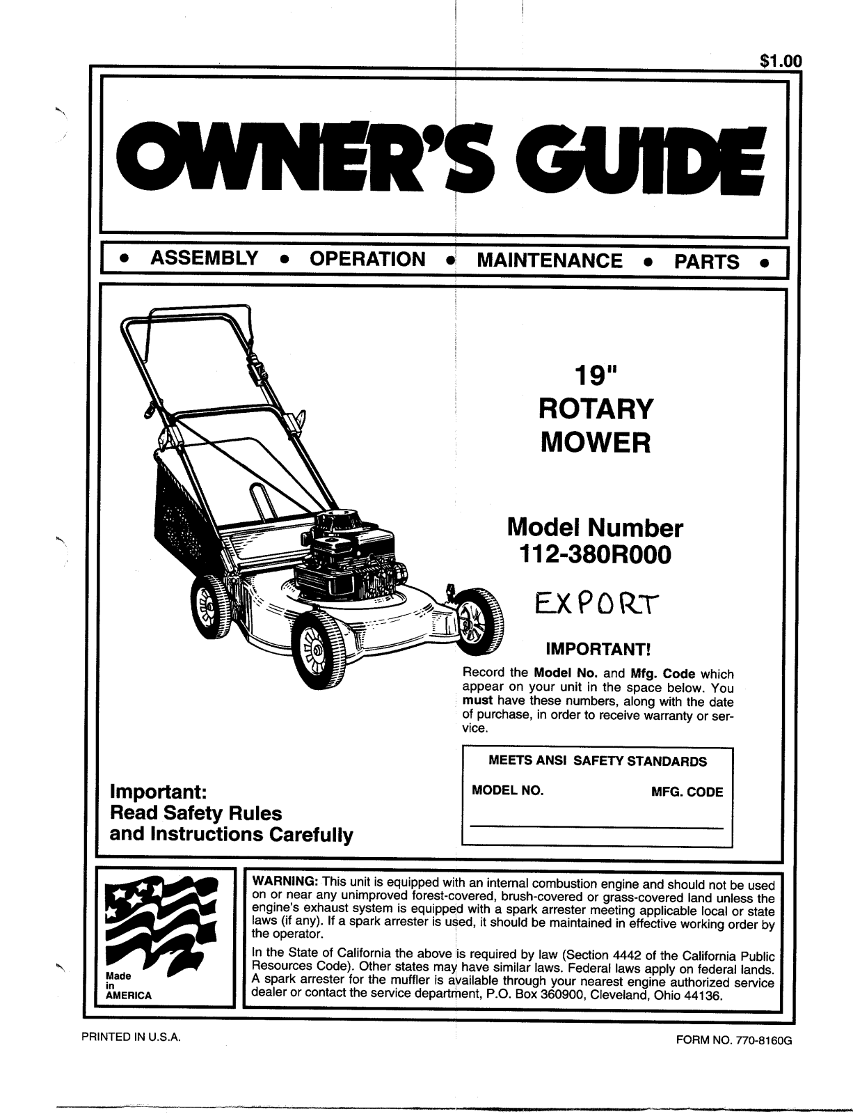 Bolens 112-380R000 User Manual