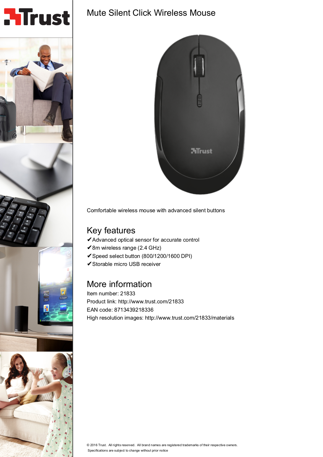 Trust Mute Silent Click Wireless Mouse User Manual