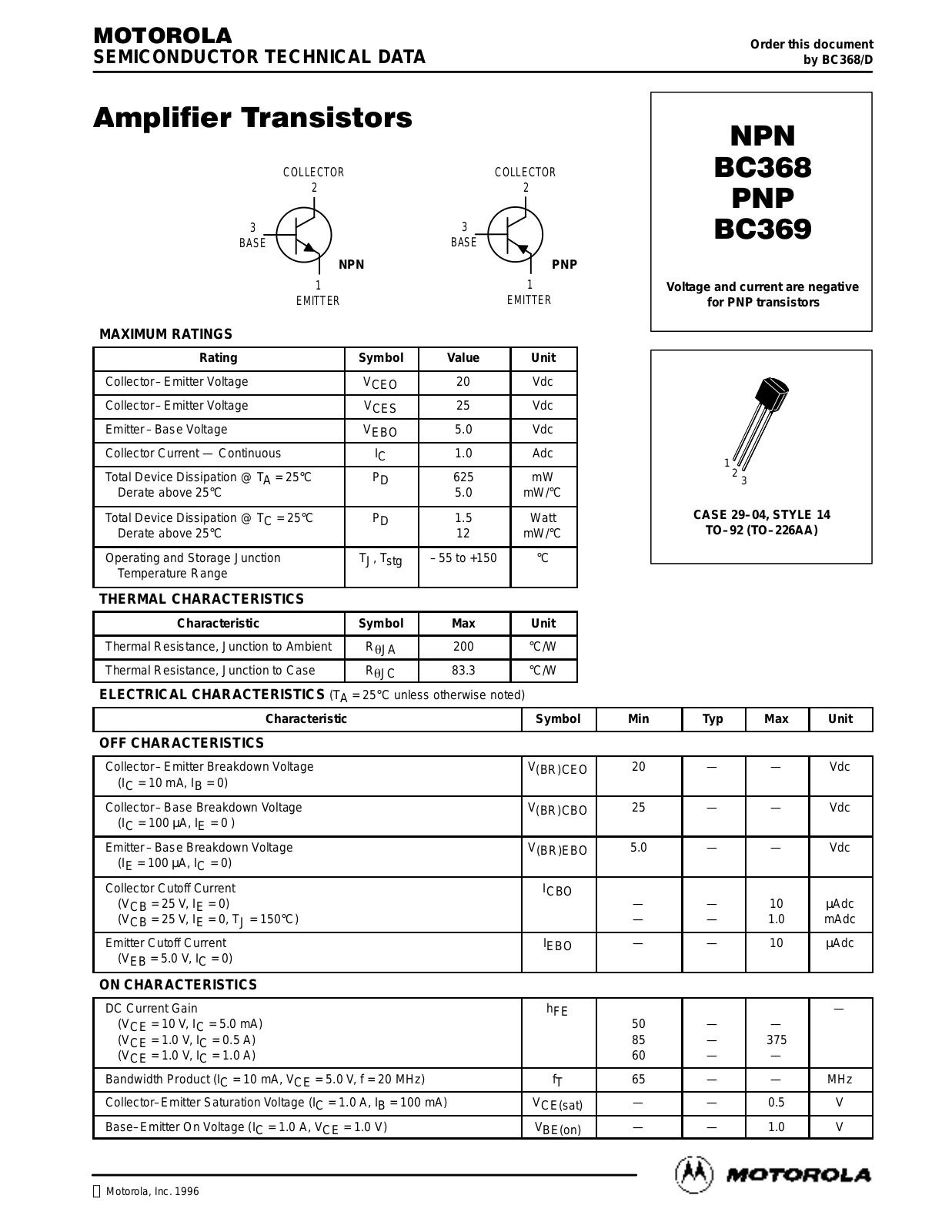 Motorola BC368, BC369 Datasheet