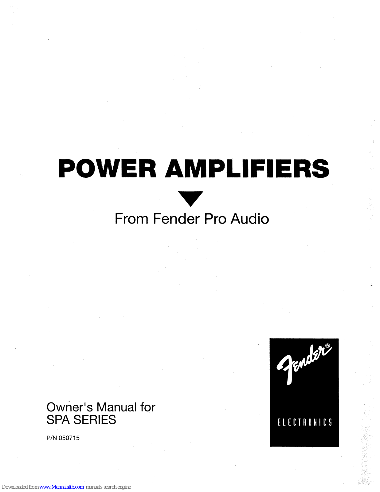 Fender SPA series, SPA-7500, SPA-13000 Owner's Manual