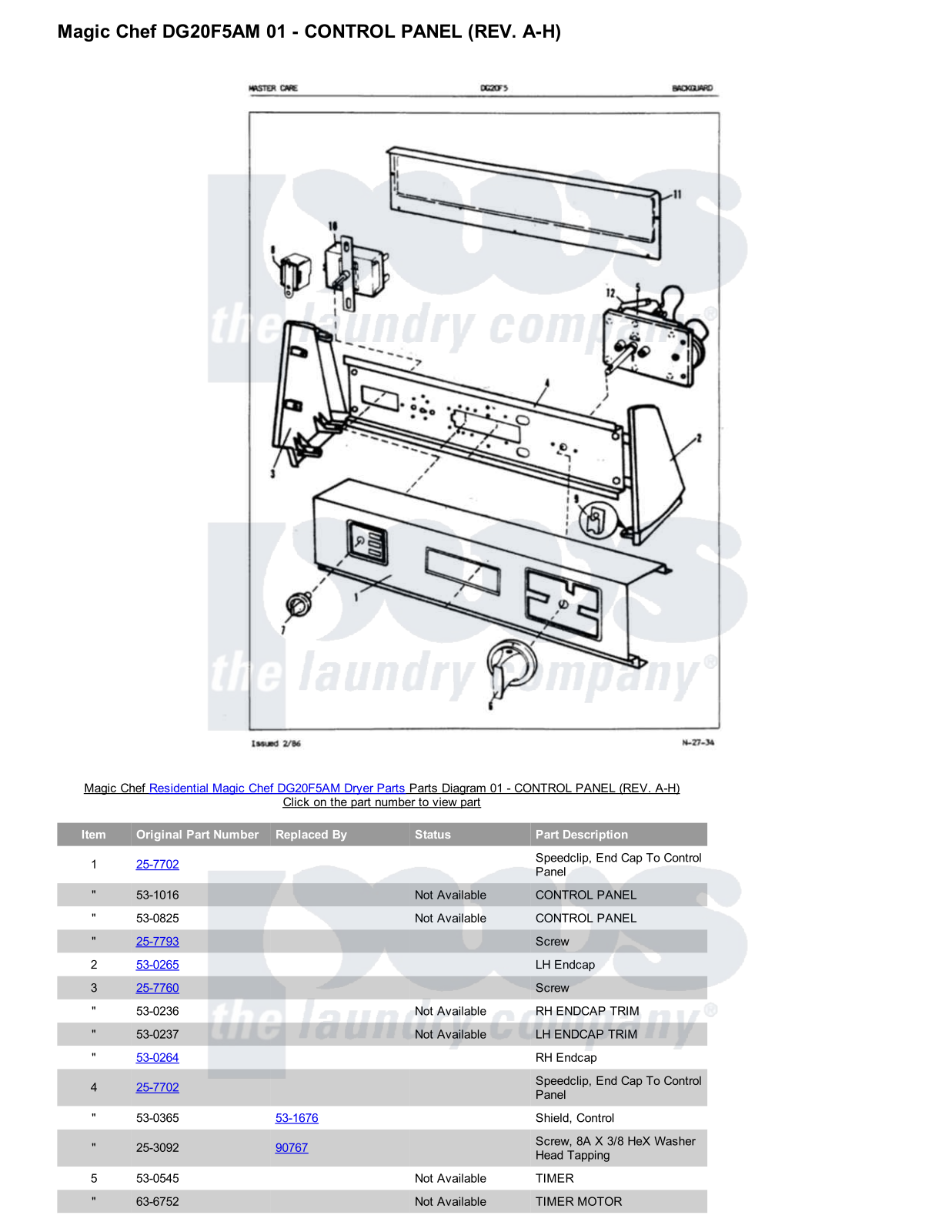 Magic Chef DG20F5AM Parts Diagram