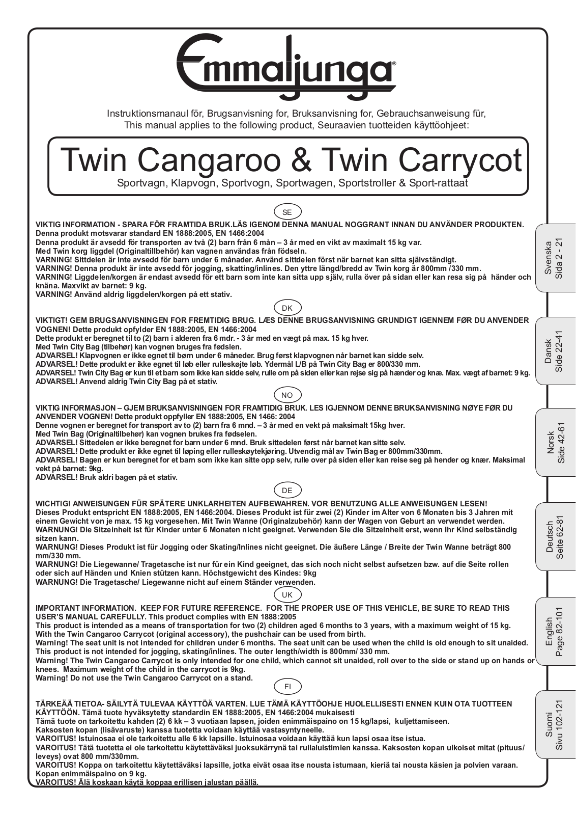 Emmaljunga Twin Cangaroo User Manual