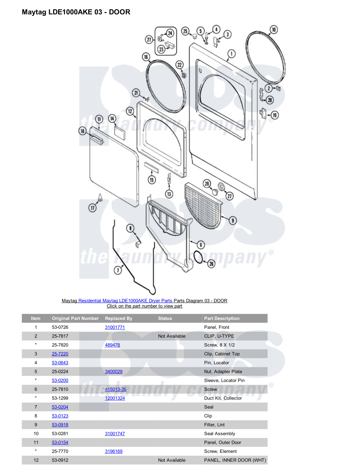 Maytag LDE1000AKE Parts Diagram