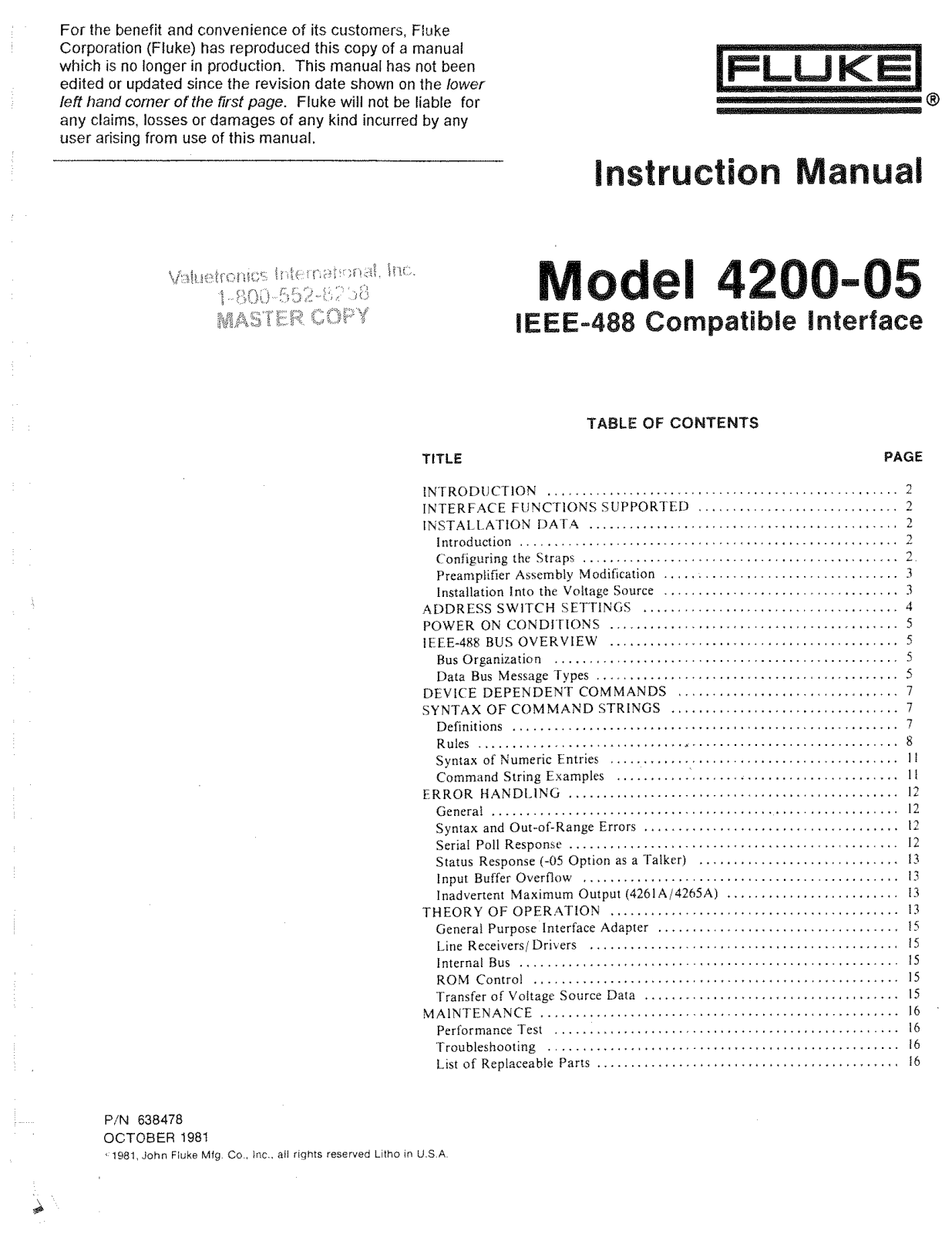 Fluke 4200-05 Service manual