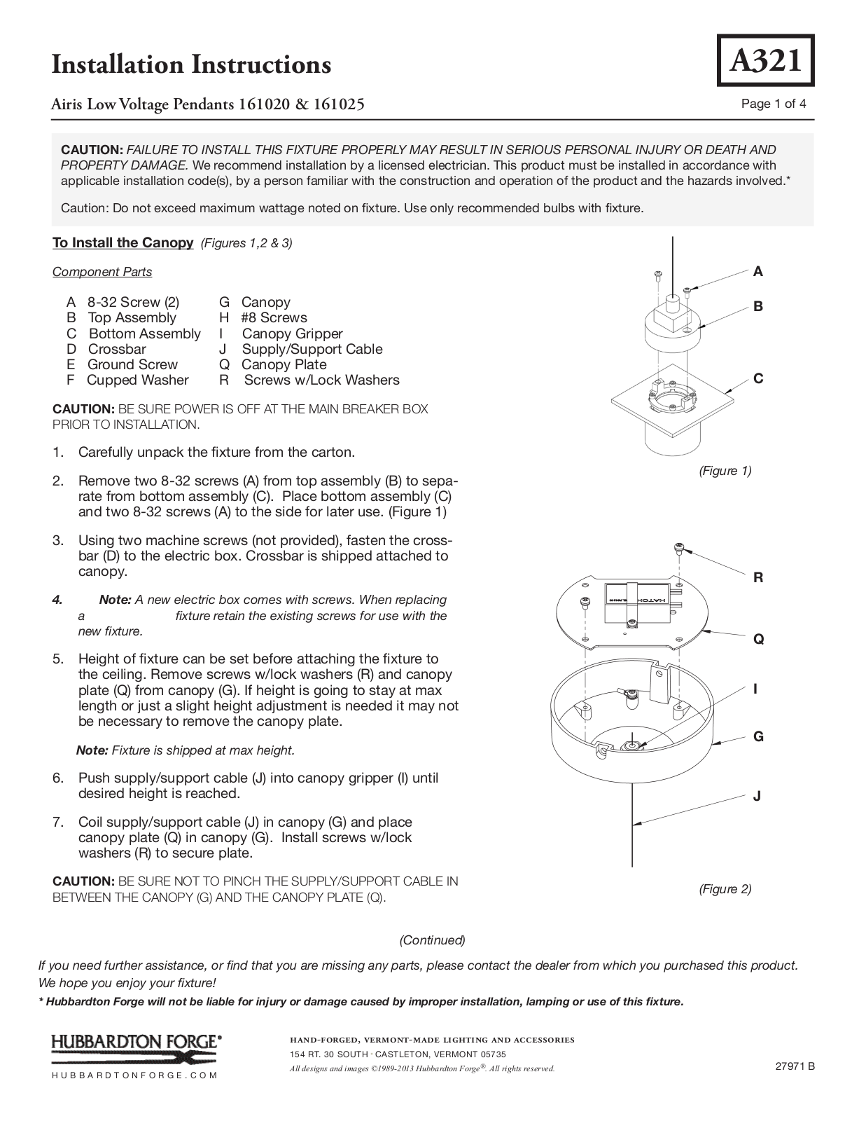 Hubbardton Forge 161025 User Manual