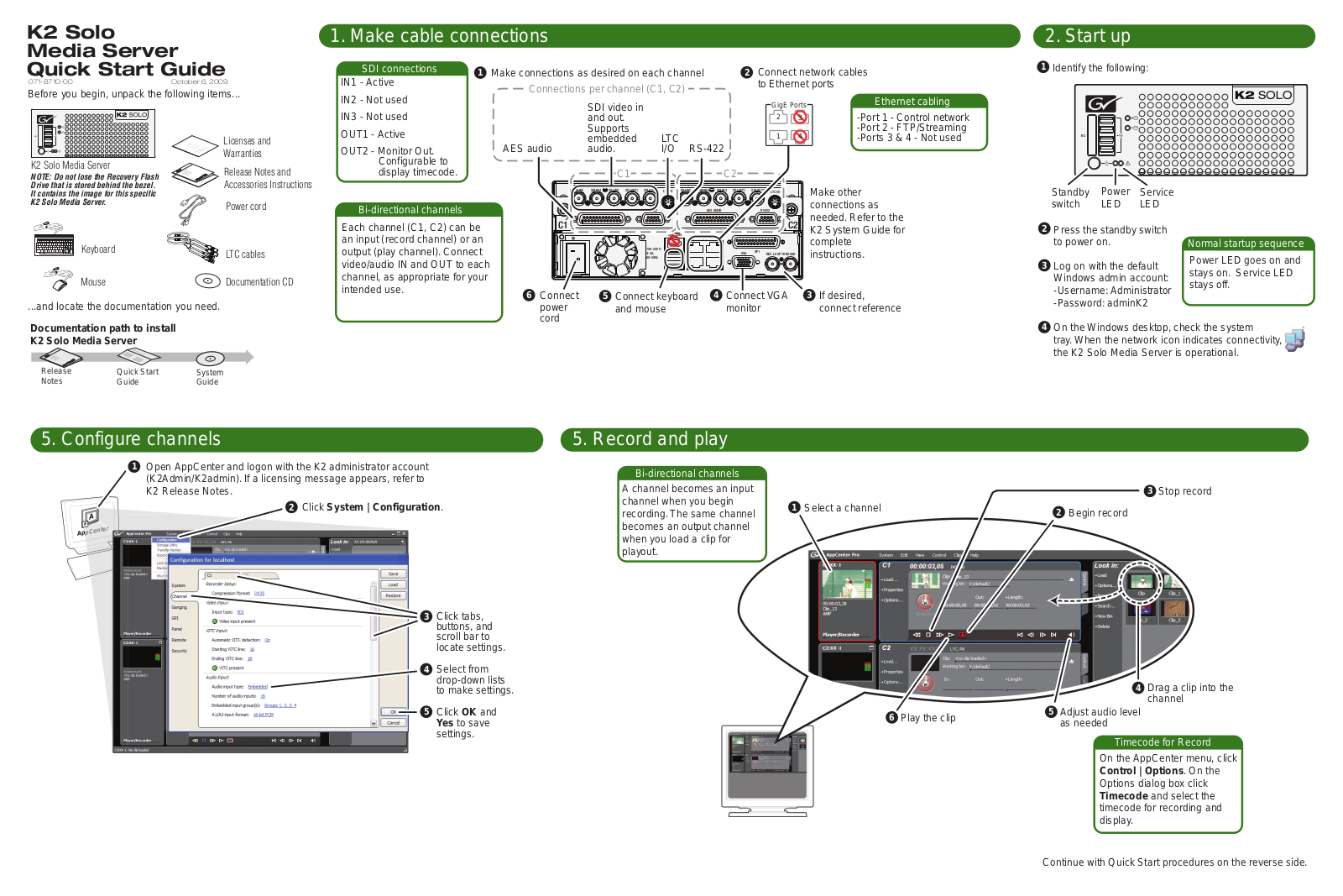 Grass Valley K2 Solo Media Server Quick Start Guide