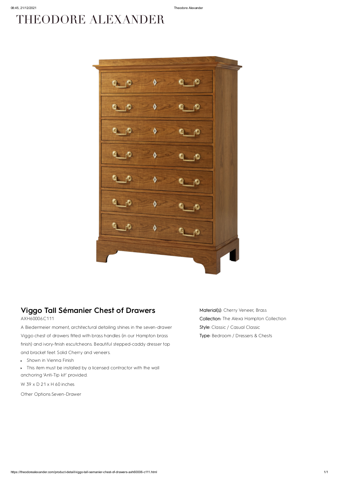 Theodore Alexander FPLJ3606 Specifications - ManualMachine.com