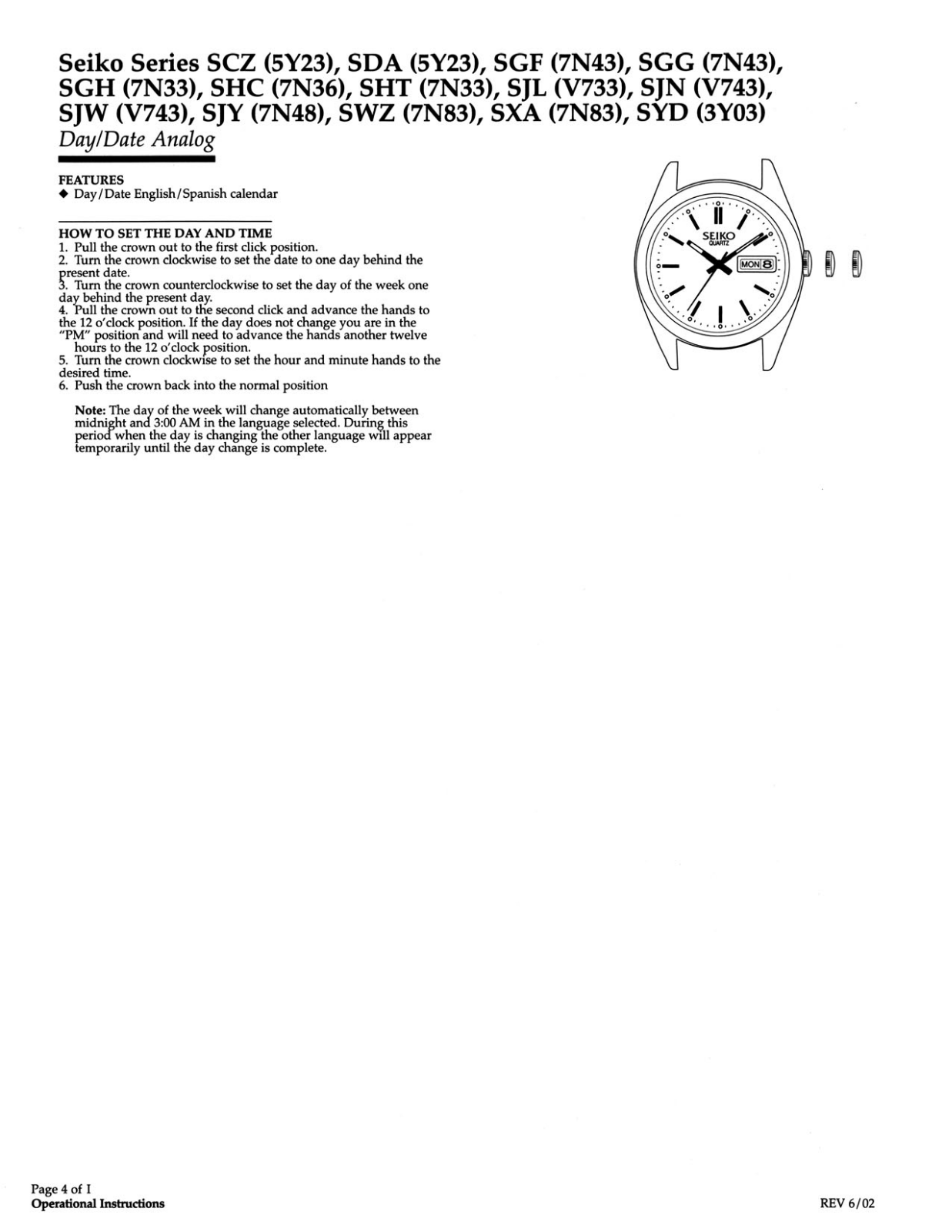 Seiko DAYDATEANALOG MULTISERIES User Manual