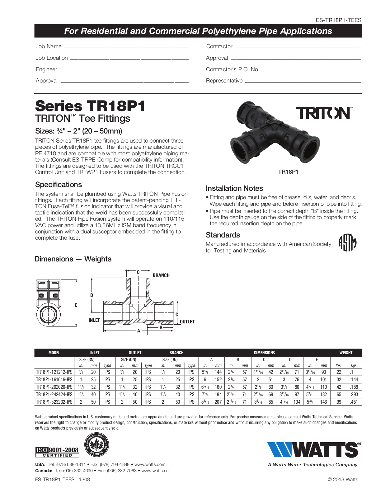 Watts TR18P1 User Manual