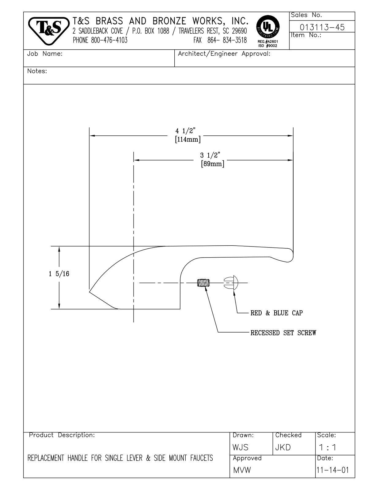 T & S Brass & Bronze Works 013113-45 General Manual