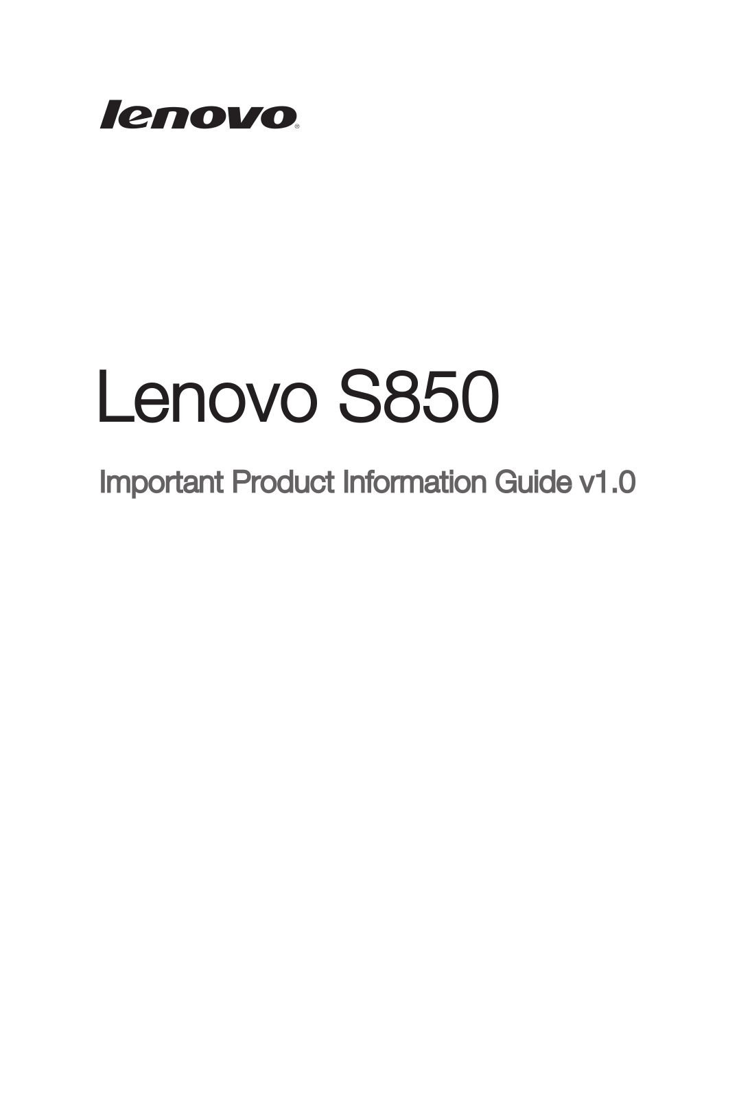 Lenovo S850 Important Product Information Guide