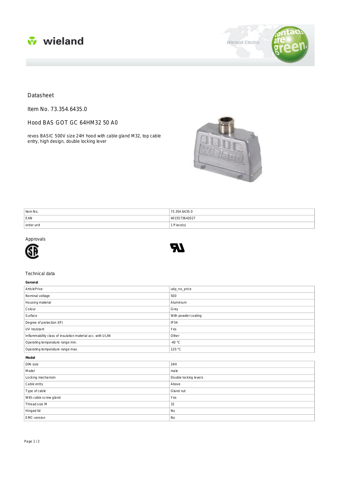 Wieland 73.354.6435.0 Data Sheet