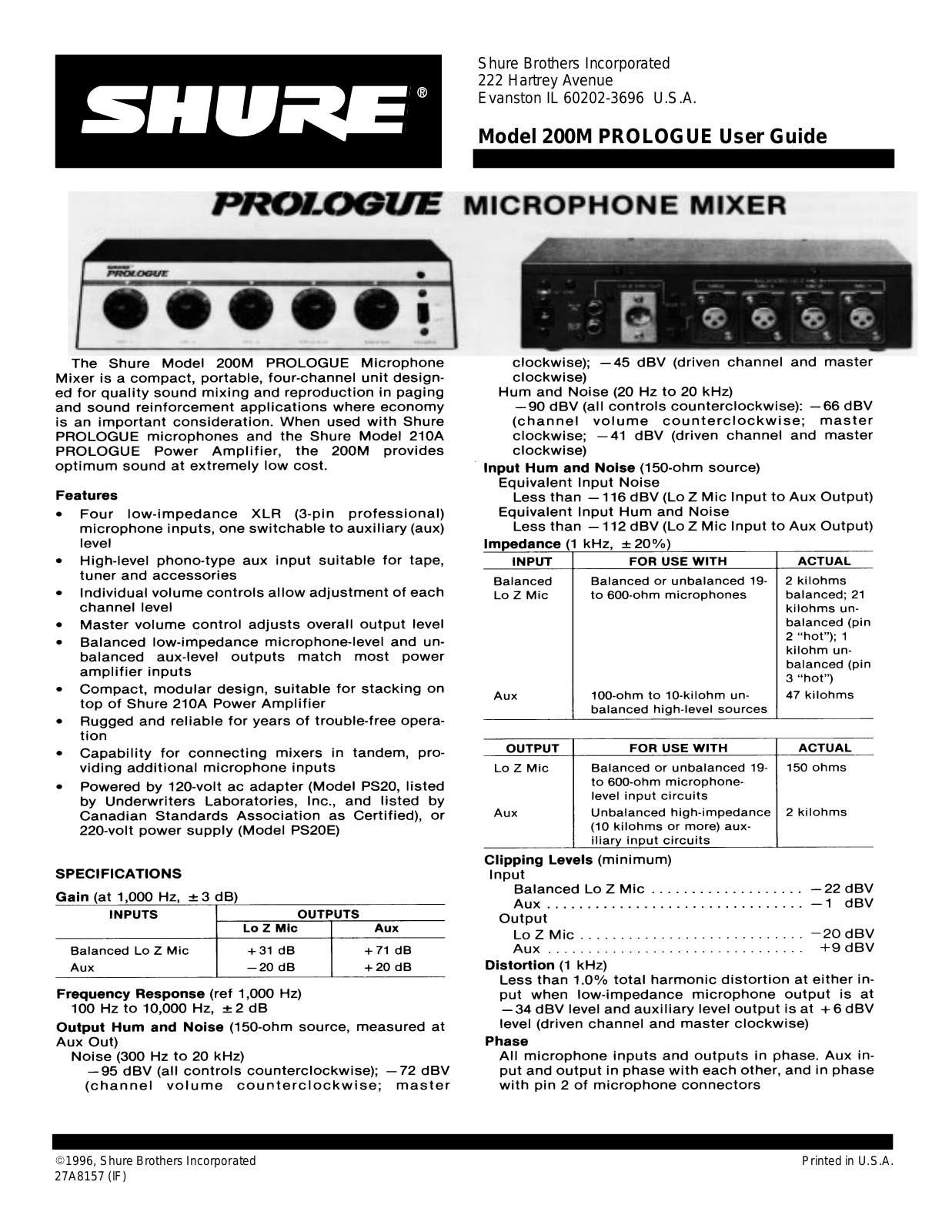 Shure 200M User Manual