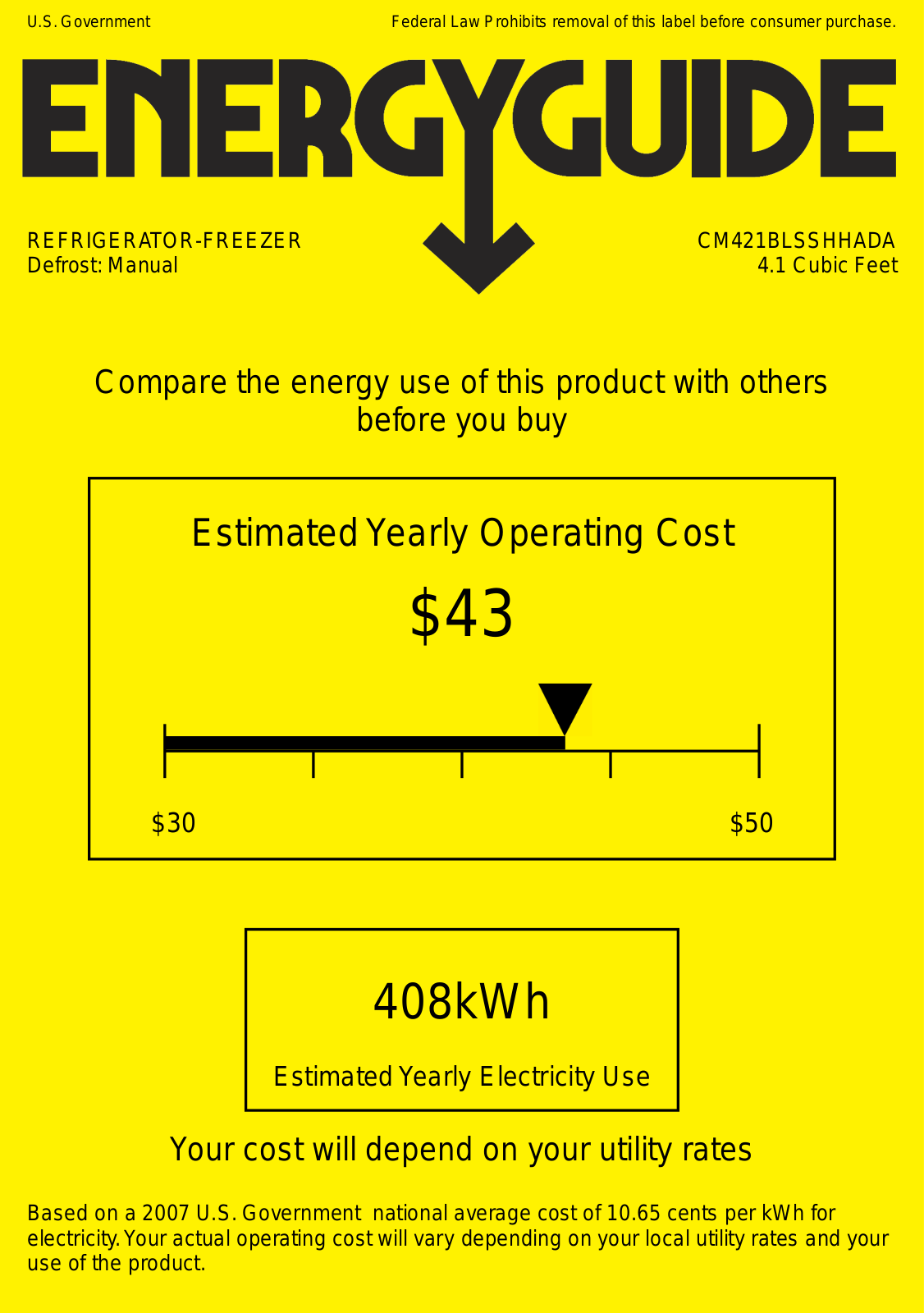 AccuCold CM421BLSSHHADA Energy manual