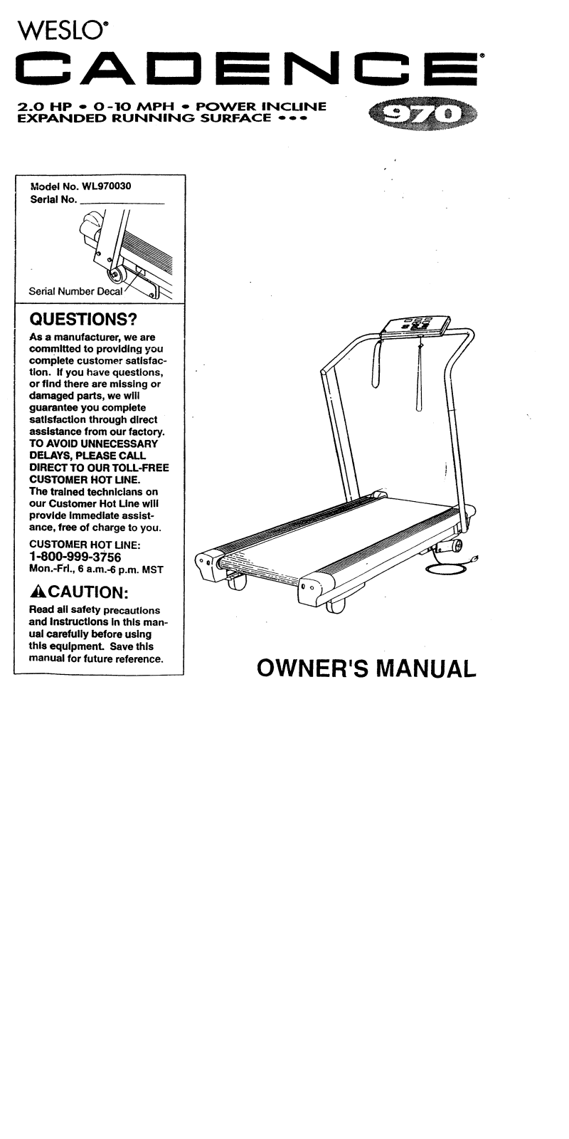 Weslo WL970030 Owner's Manual