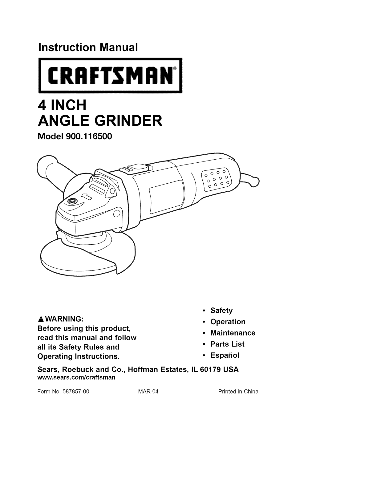 Craftsman 90011650TY1 Owner’s Manual