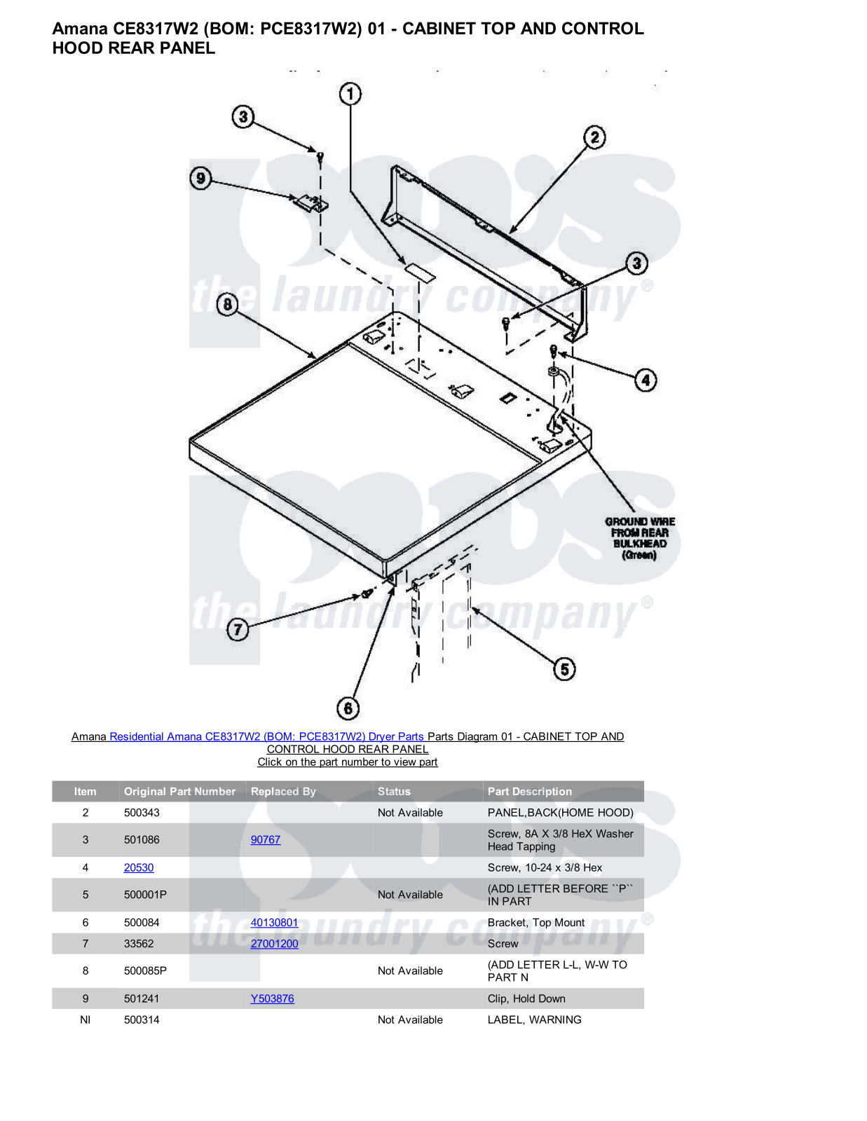 Amana CE8317W2 Parts Diagram