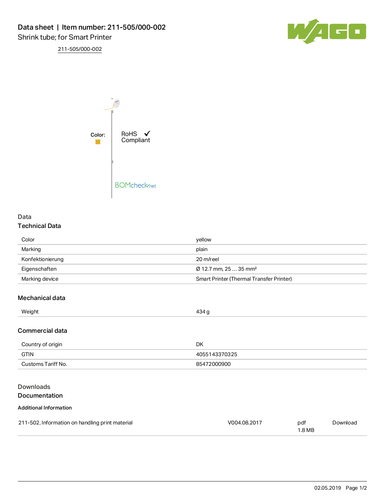 Wago 211-505/000-002 Data Sheet