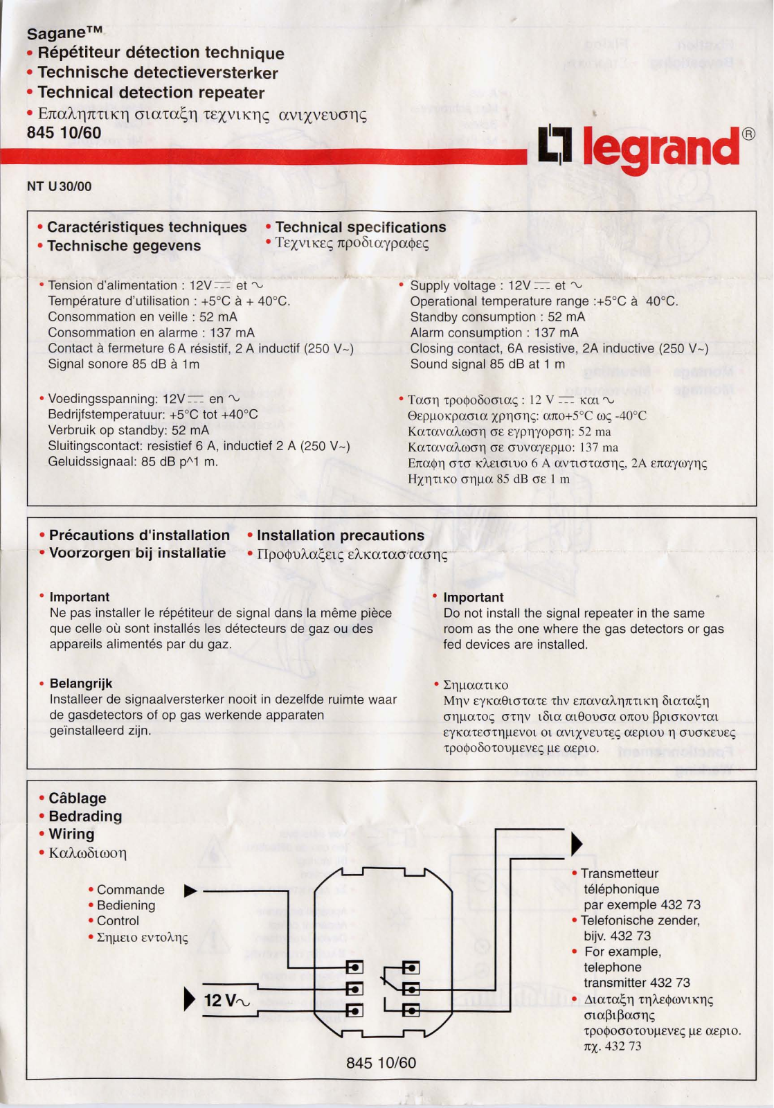 Legrand 845 60, 845 10 User Manual