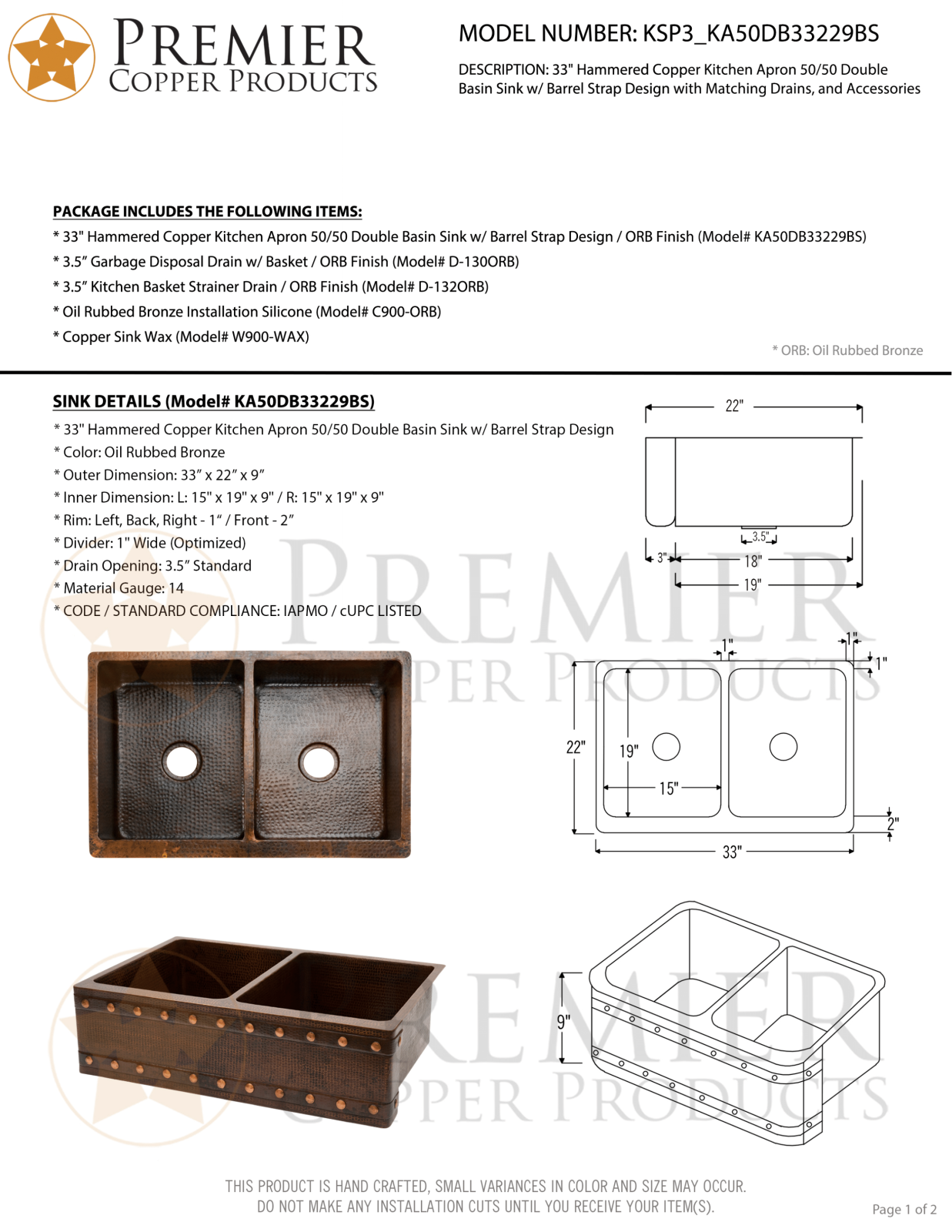 Premier Copper Products IER1569 Specifications - ManualMachine.com