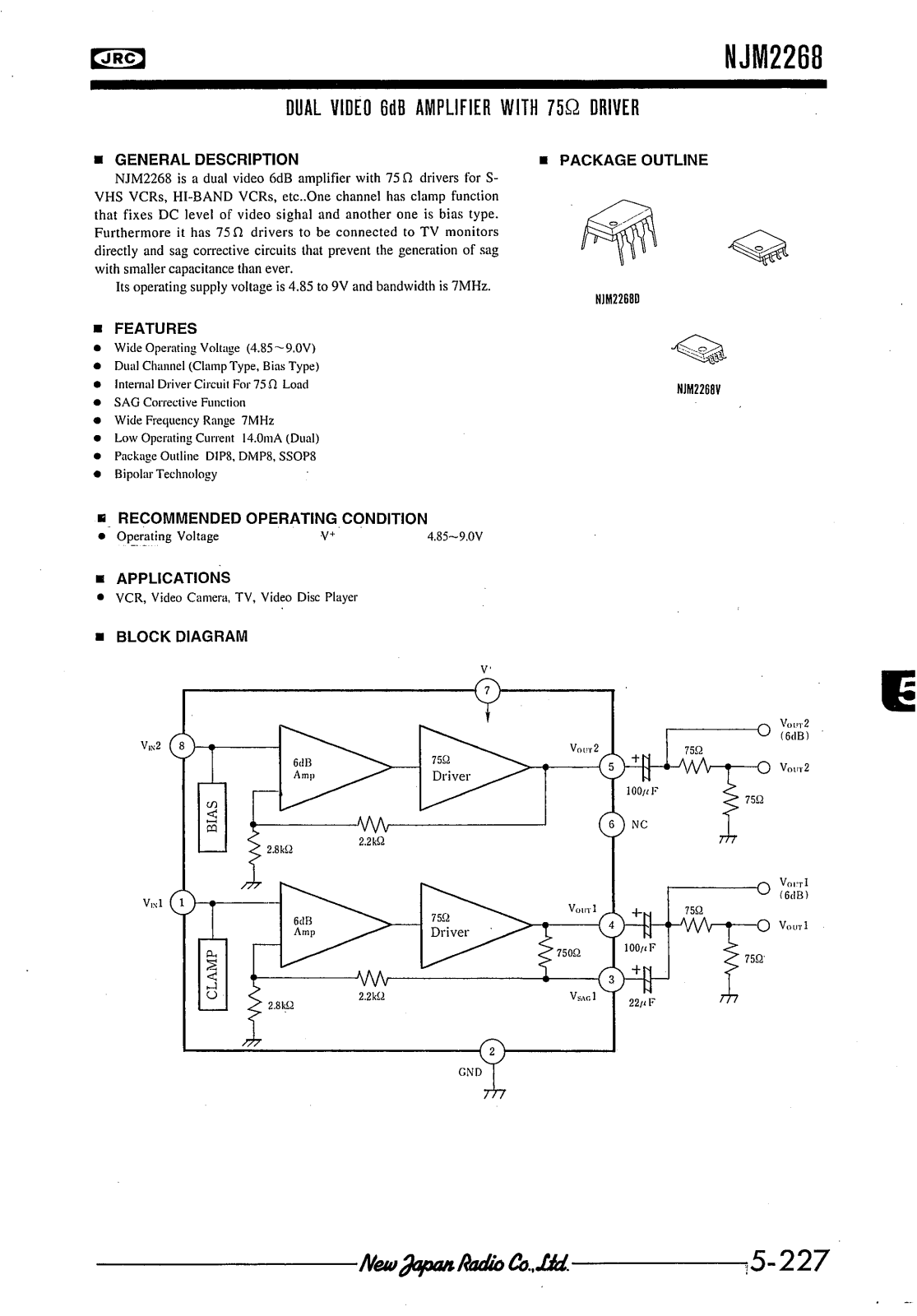 JRC NJM2268M, NJM2268D, NJM2268V Datasheet