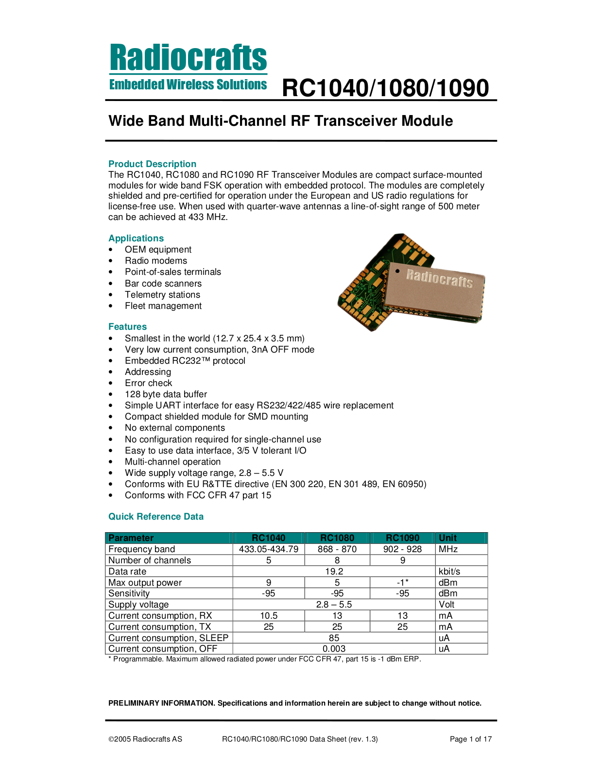 Rainbow Electronics RC1090 User Manual