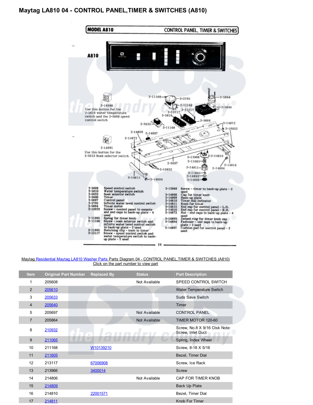 Maytag LA810 Parts Diagram