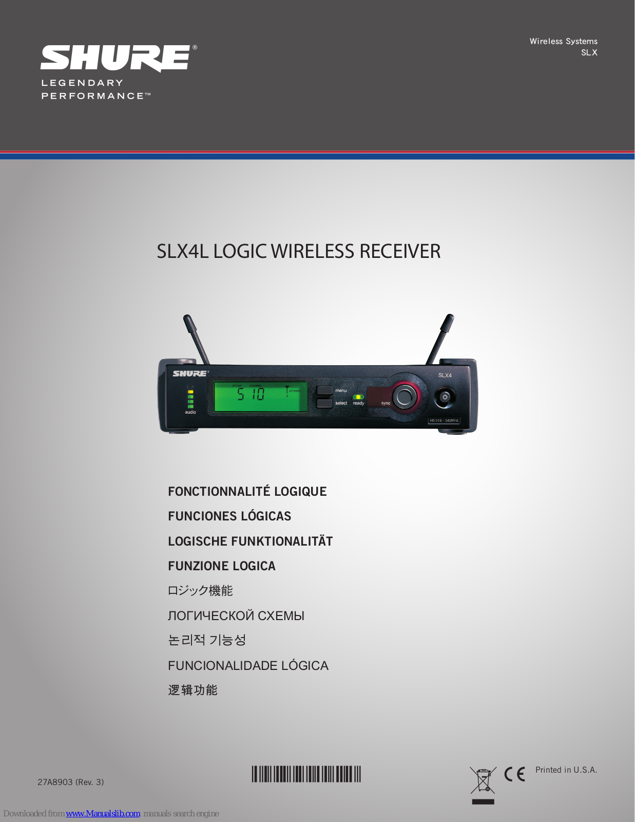 Shure SLX4L User Manual Supplement