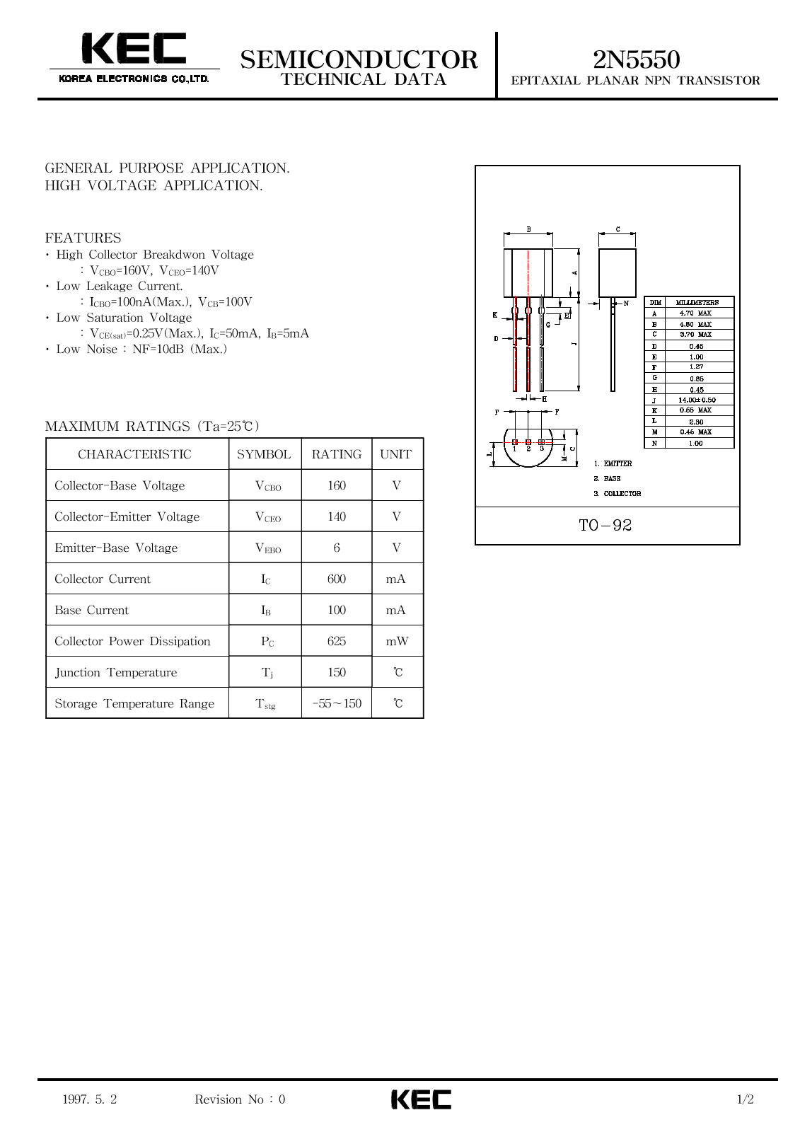 Korea Electronics Co  Ltd 2N5550 Datasheet