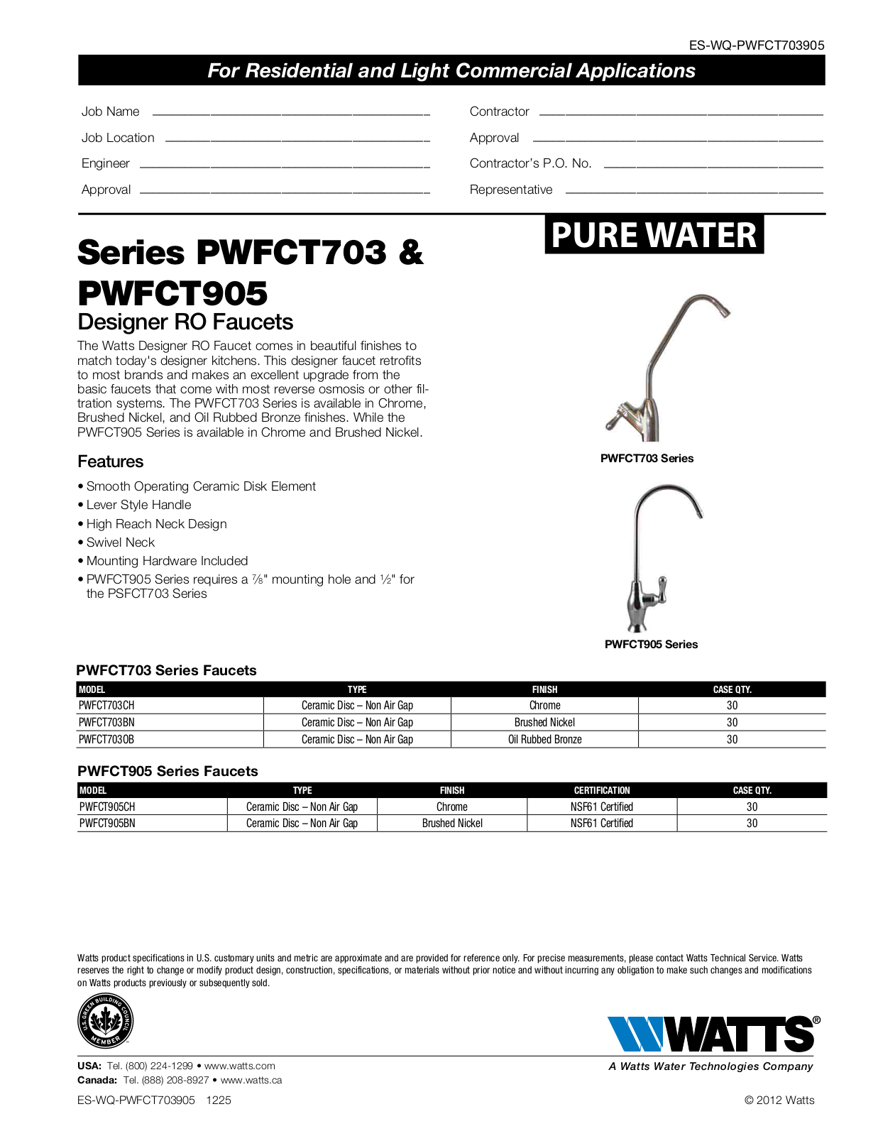 Watts PWFCT905 User Manual